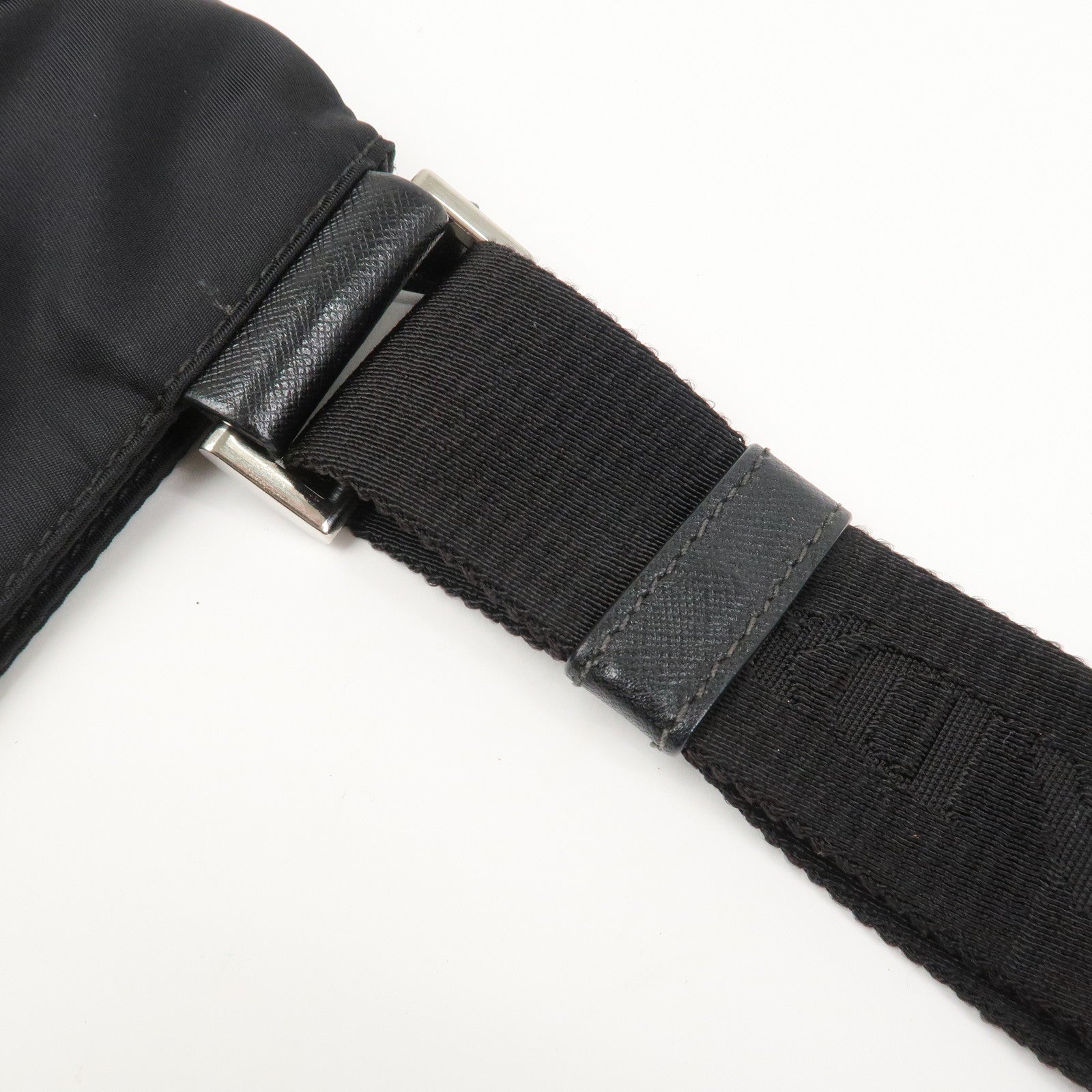 PRADA Triangle Logo Nylon Leather Shoulder Bag Black 1BH978