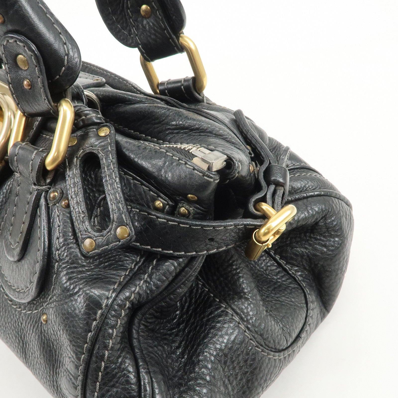 Chloe Paddington Logo Leather Hand Bag Shoulder Bag Black