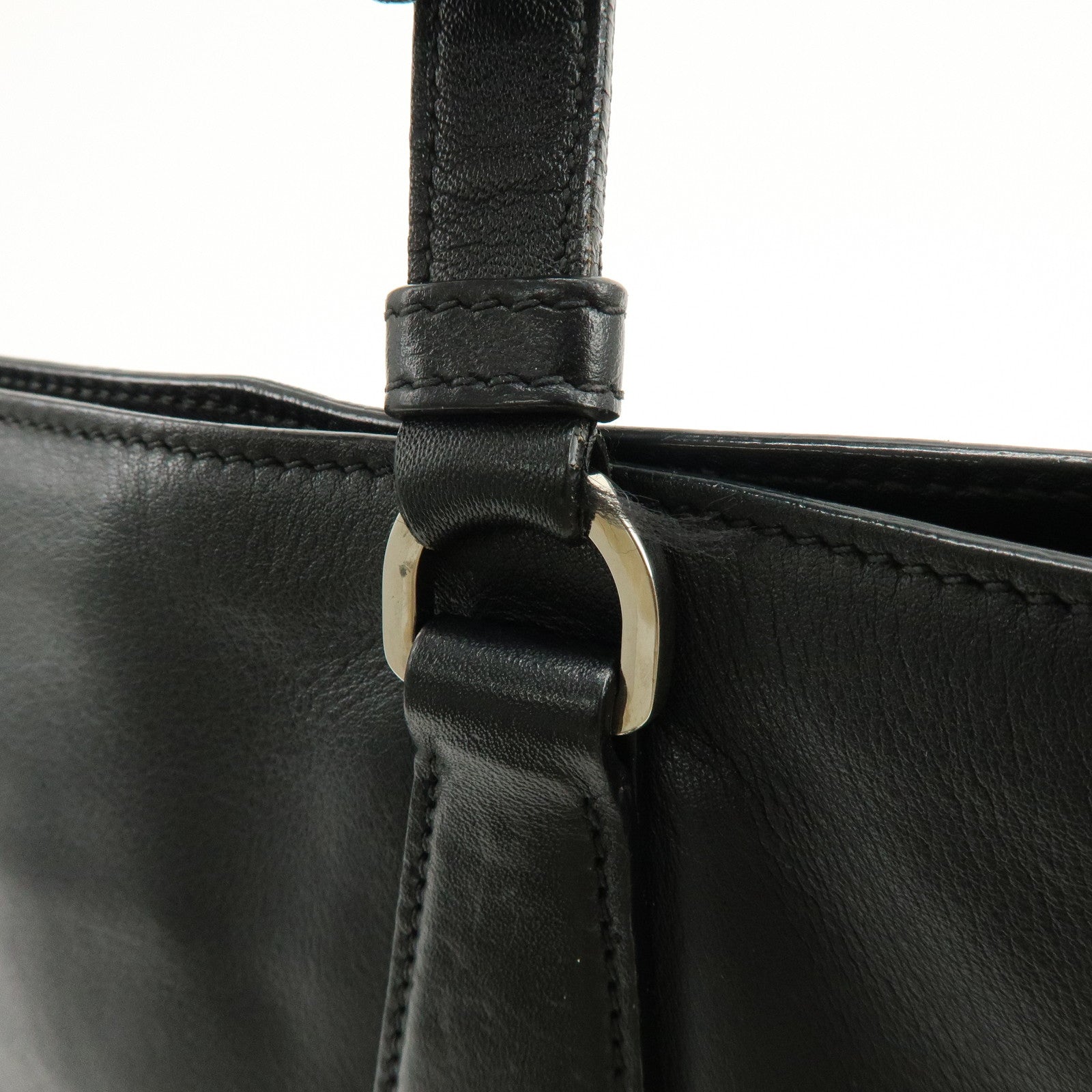 PRADA Triangle Logo Leather Tote Bag Shoulder Bag Black BR5033