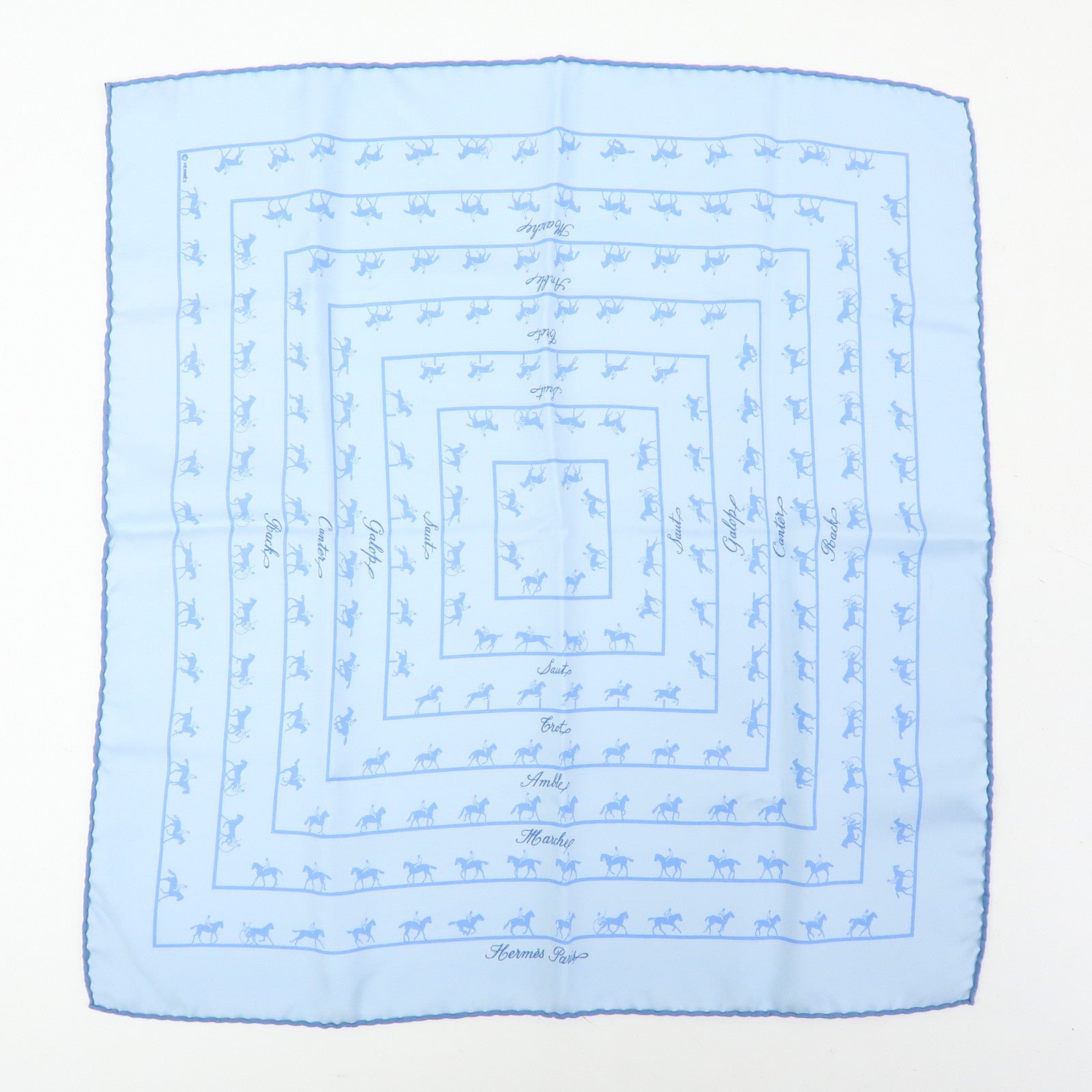 HERMES Petit Carre 42 Set of 2 Silk 100% Scarf Light Blue Black