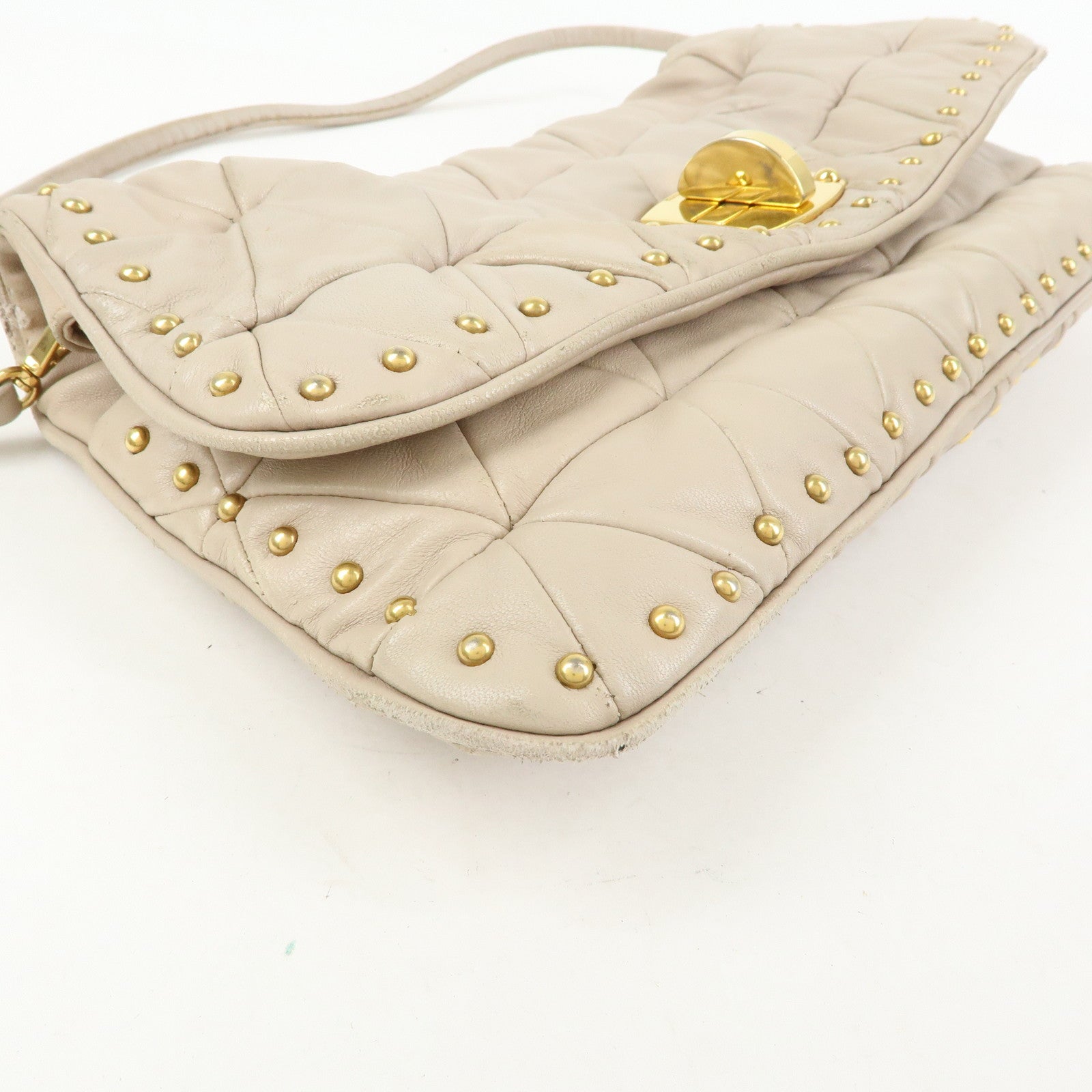 MIU MIU Nappa Leather 2Way Bag Hand Bag Shoulder Bag Beige