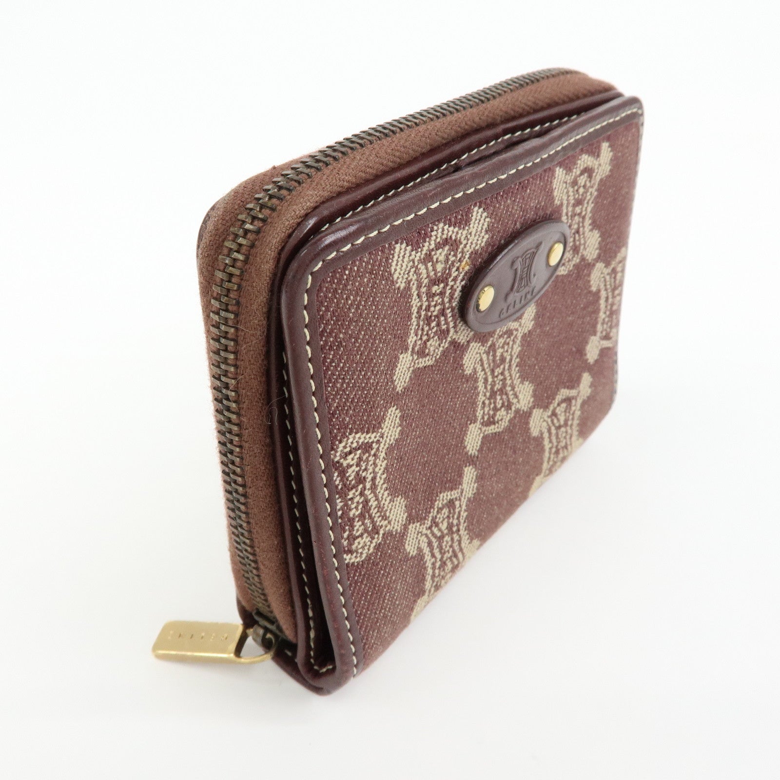 CELINE Macadam Denim Leather Bi-fold Compact Wallet Bordeaux