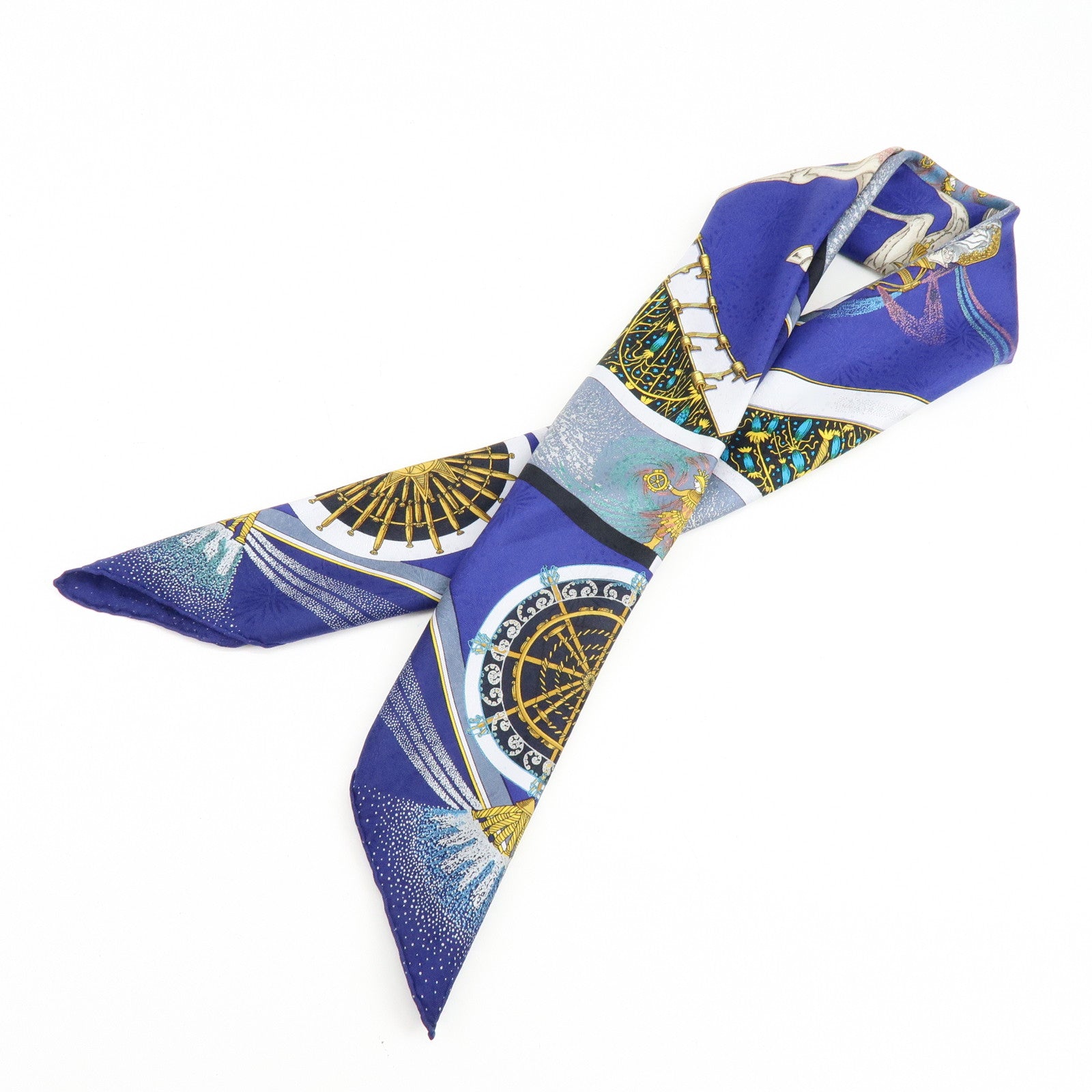 HERMES Carre 90 Silk 100% Scarf FEUX D’ARTIFICE Blue