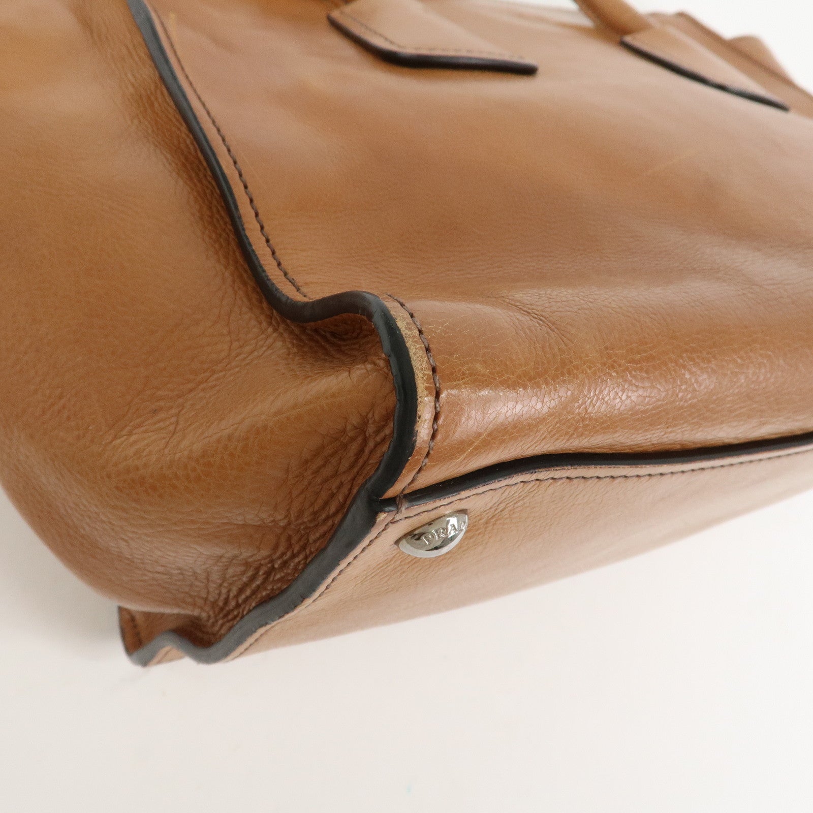 PRADA Triangle Logo Leather 2Way Hand Bag Shoulder Bag Brown BN2619