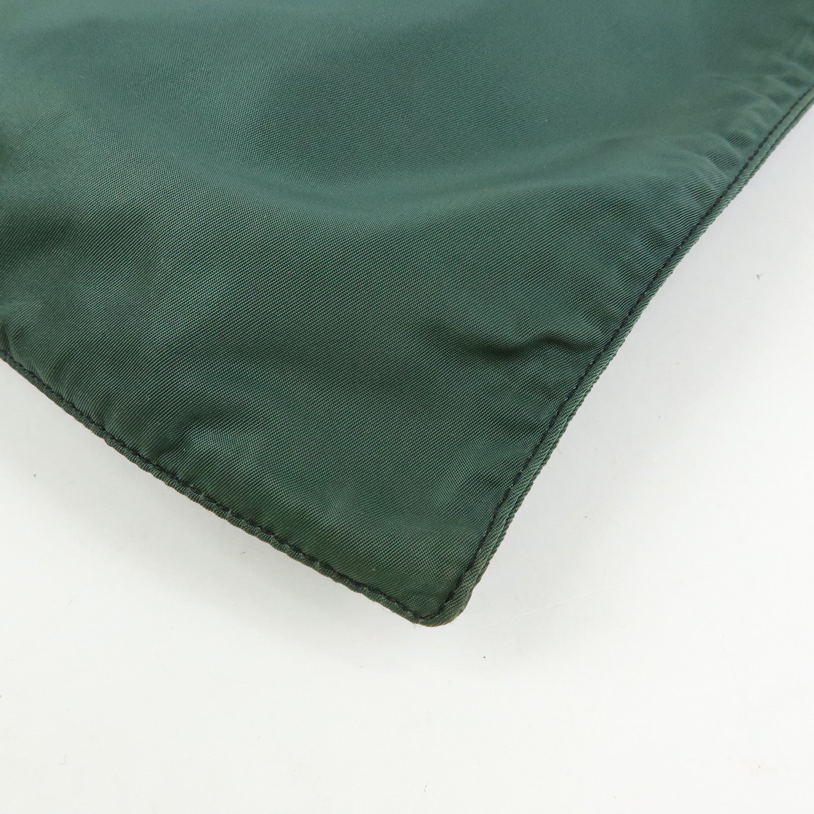 PRADA Triangle Logo Nylon Leather Tote Bag Hand Bag Moss Green