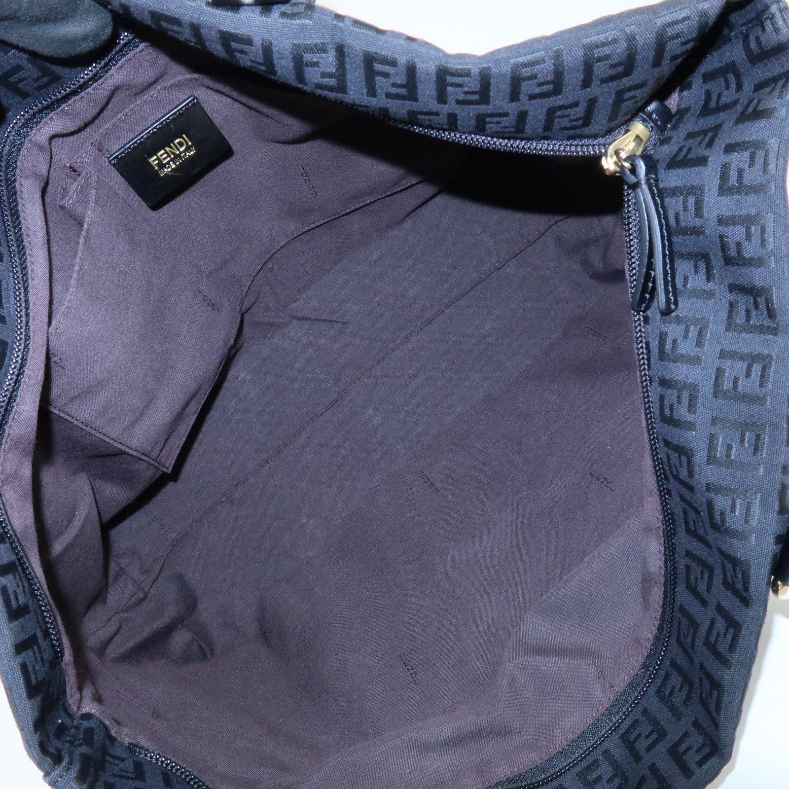 FENDI Zucchino Canvas Leather Tote Bag Shoulder Bag Black 8BH215