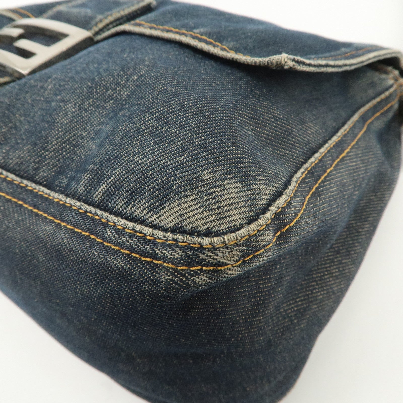 FENDI Mamma Baguette Denim Leather Shoulder Bag Hand Bag 26325
