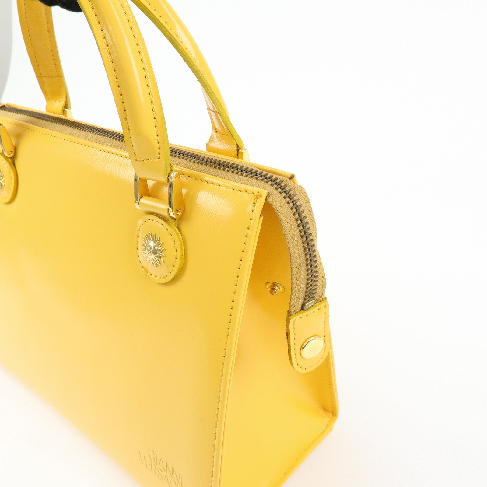 VERSACE Leather Charm 2Way Bag Hand Bag Shoulder Bag Yellow