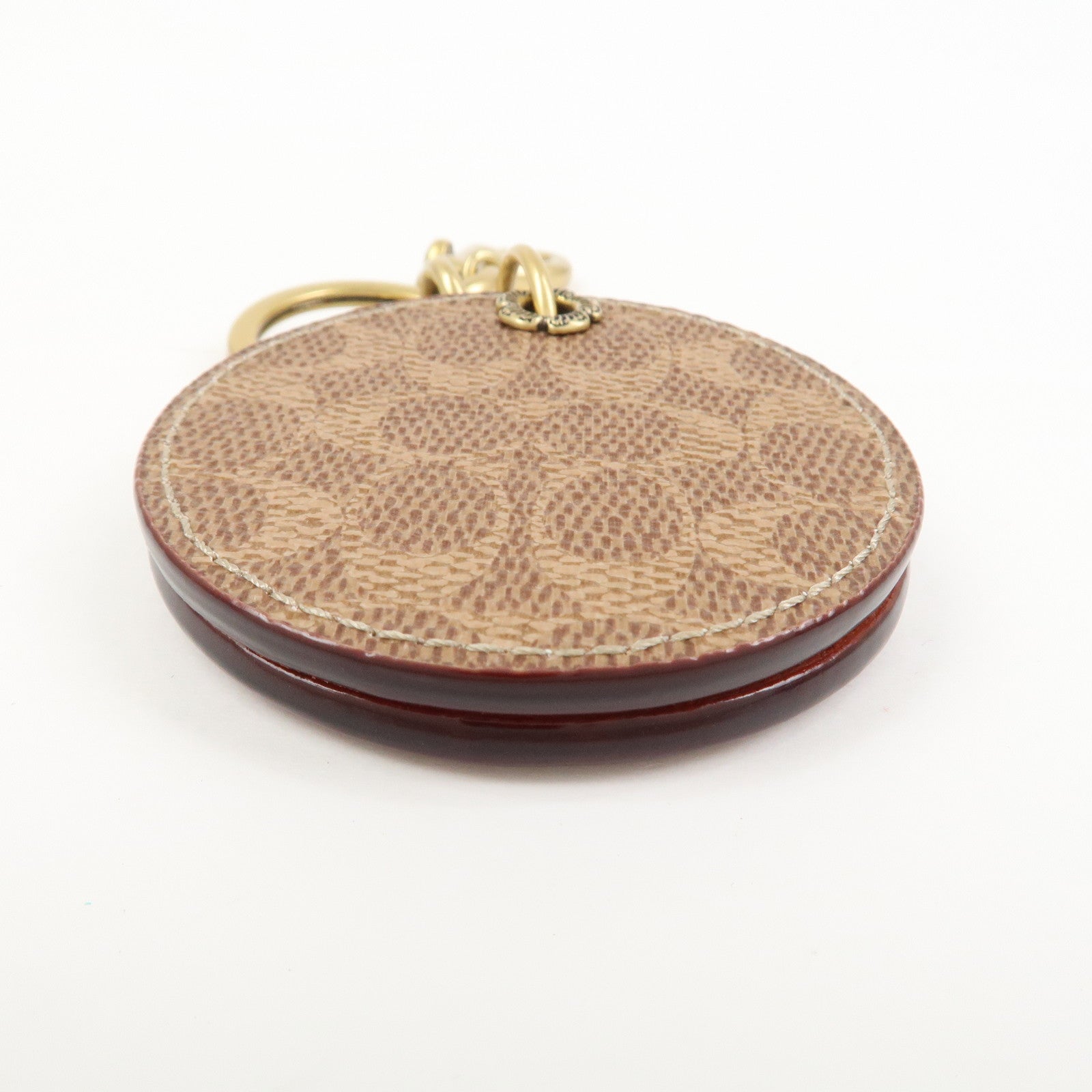 COACH Signature Logo Leather Key Chain Key Charm Brown