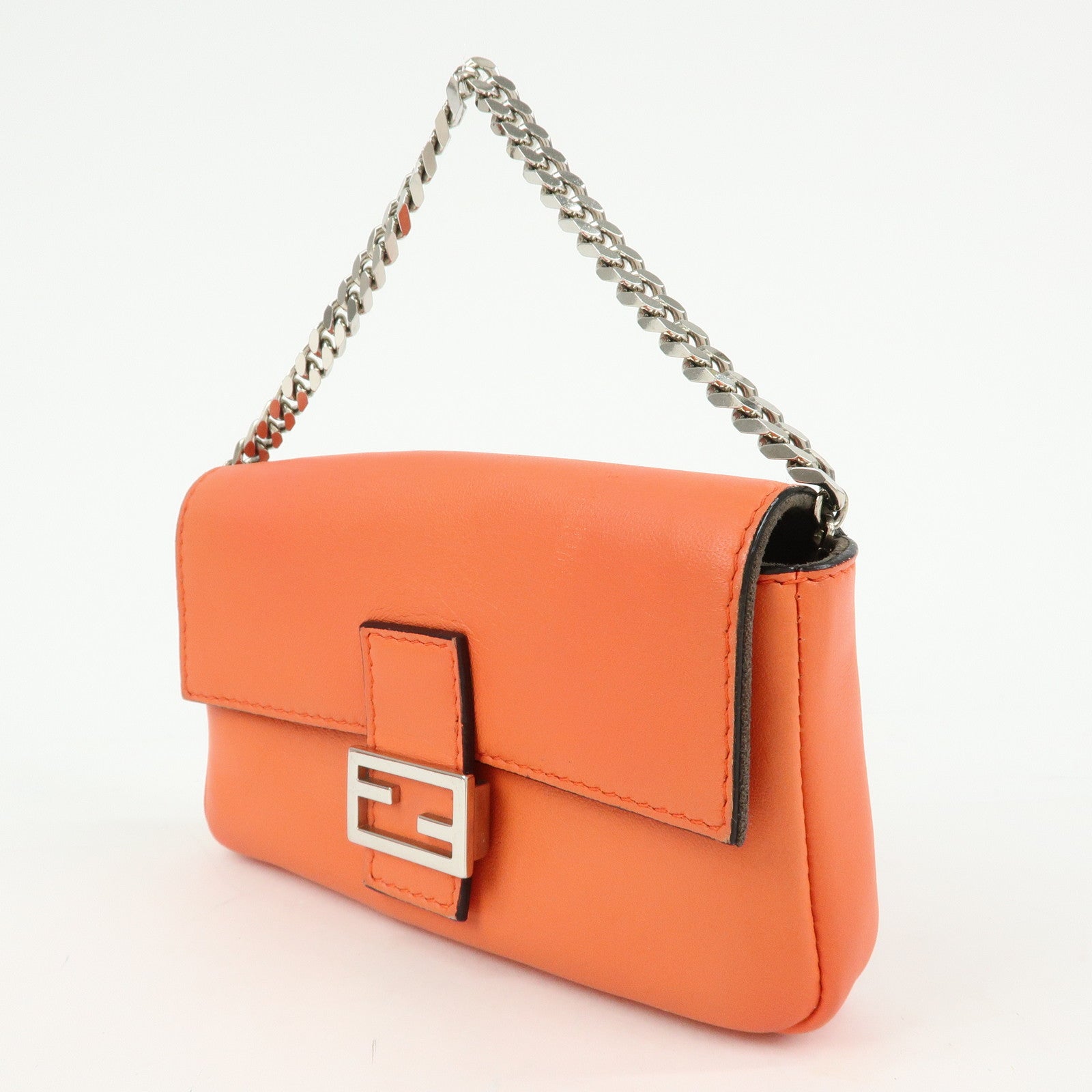 FENDI Micro Baguette 2Way Shoulder Bag Crossbody Bag Orange 8M0354