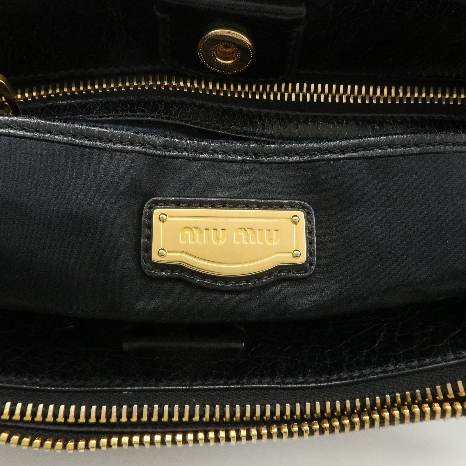 MIU MIU Vitello Shine Leather 2Way Bag Hand Bag Black 5BB893