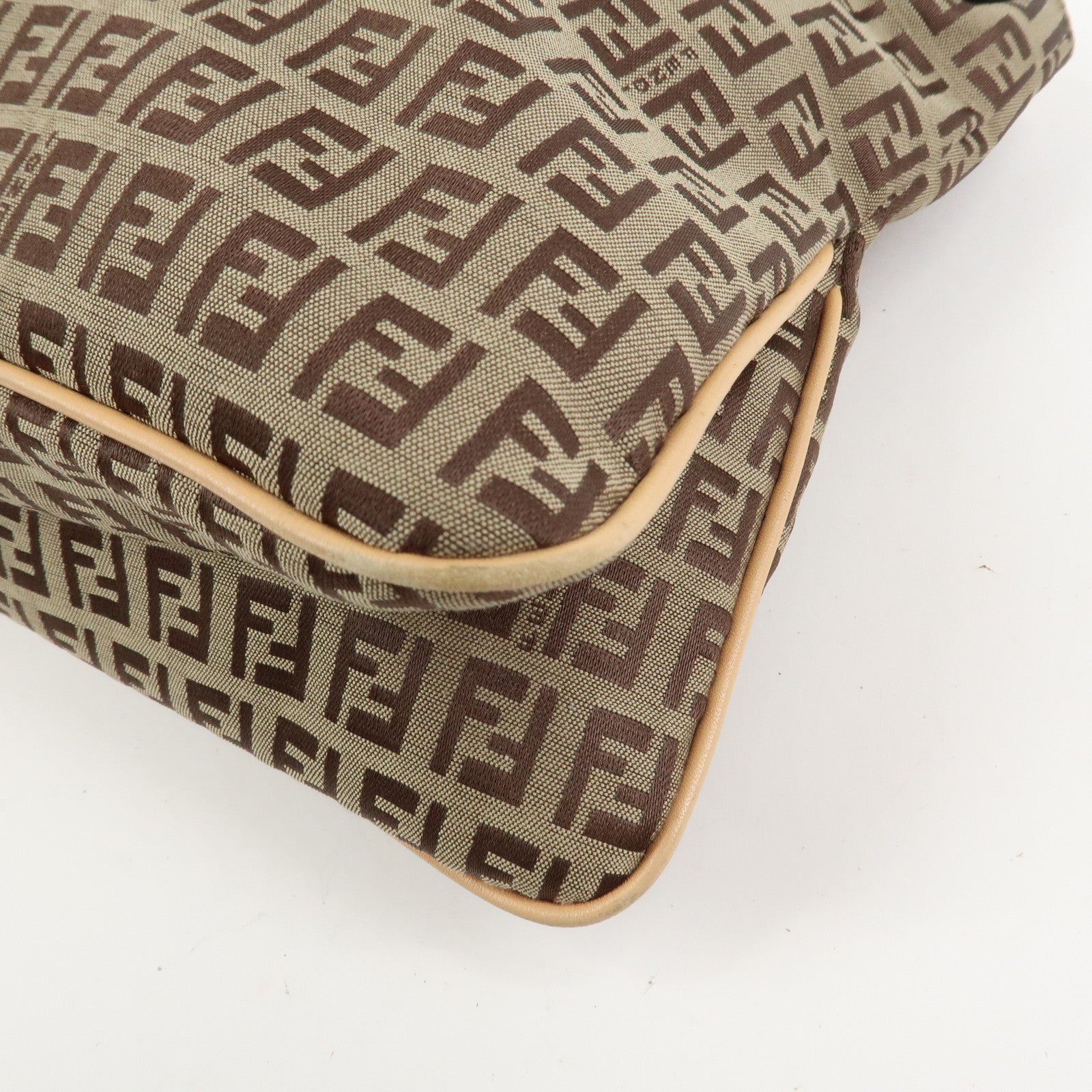 FENDI Zucchino Canvas Leather Shoulder Bag Hand Bag Brown 8BR090