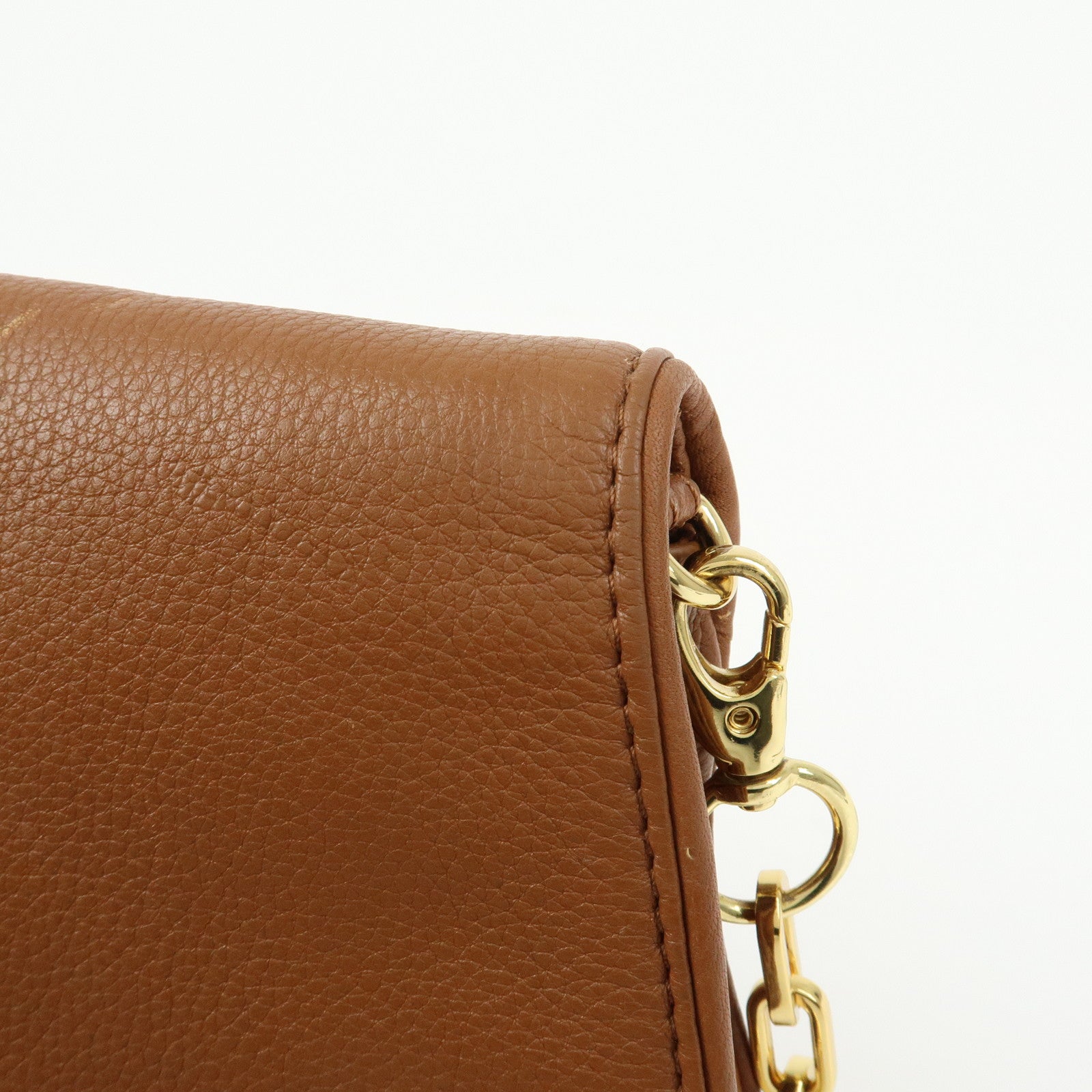 TORY BURCH Leather Flap Shoulder Bag Crossbody Bag Clutch Brown