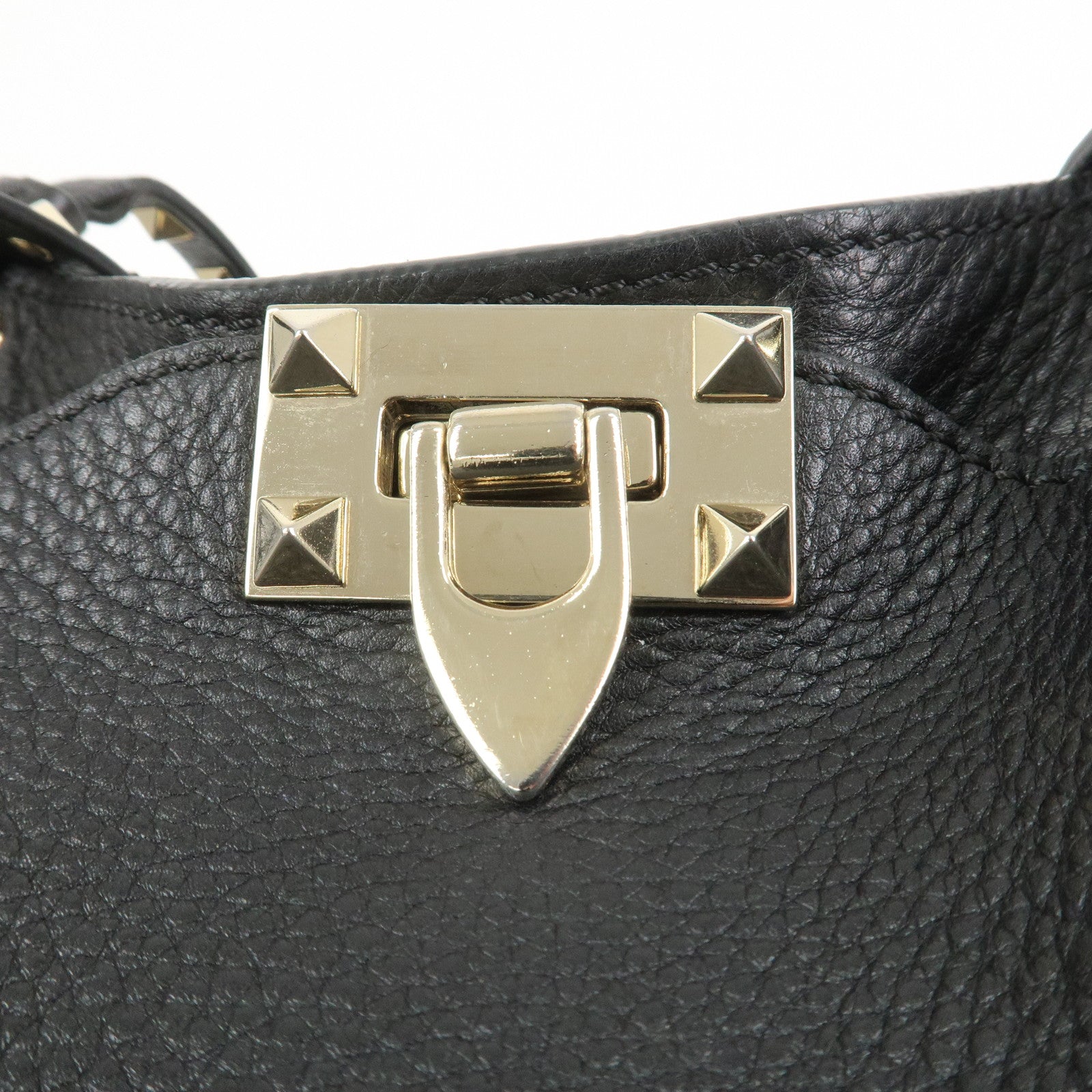 VALENTINO Rockstud Leather Tote Bag Hand Bag Shoulder Bag Black