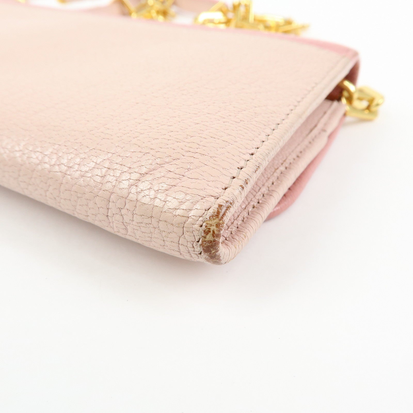 MIU MIU Madras Leather Chain Shoulder Wallet Bag Pink 5M1290