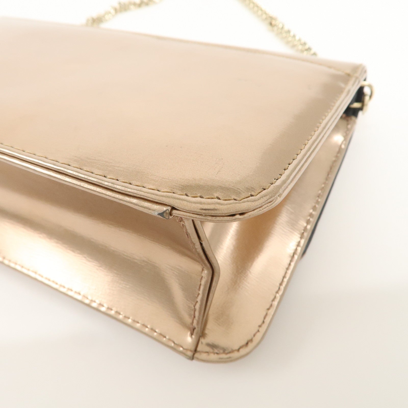 Christian Dior Patent Leather Chain Shoulder Bag Metallic Pink Used