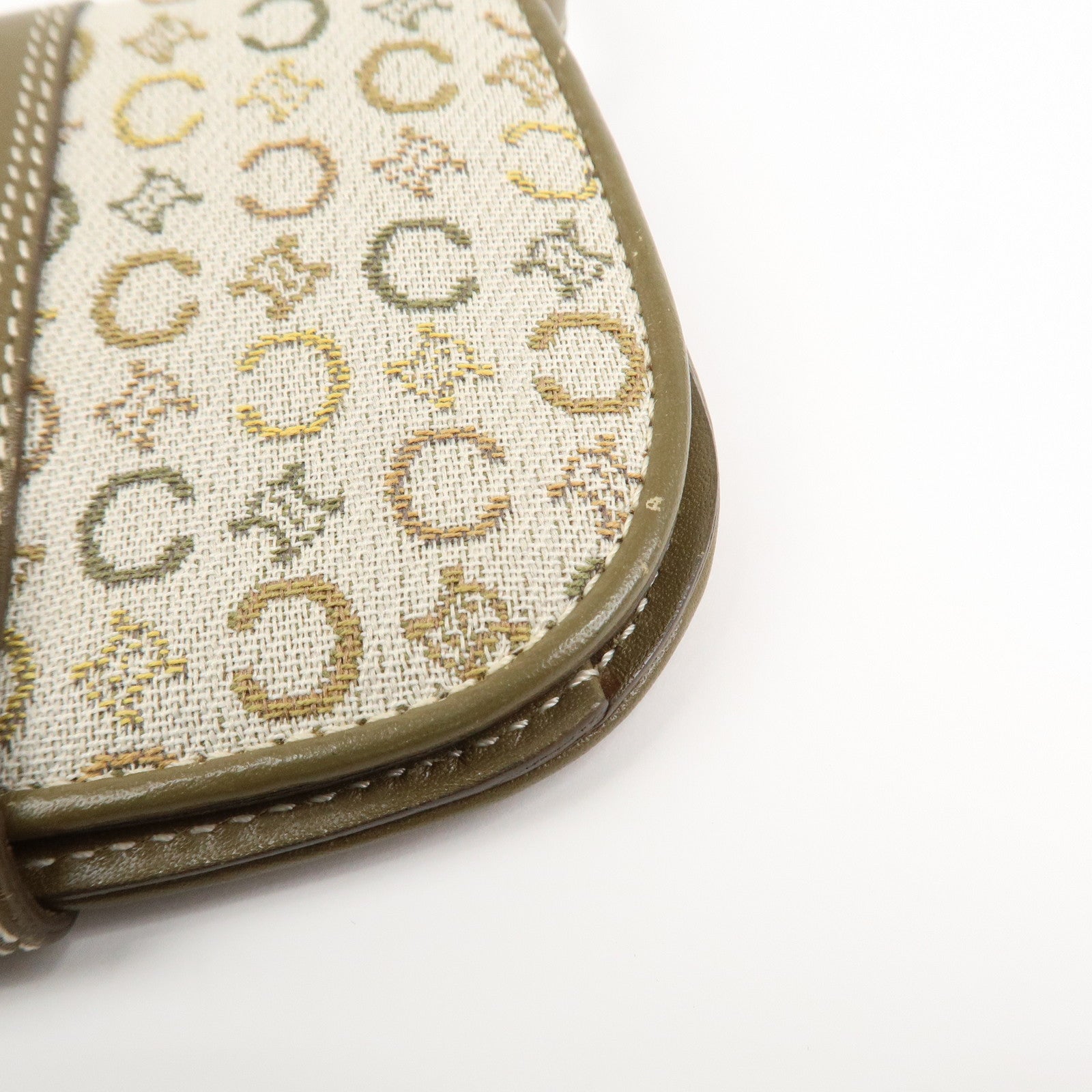 CELINE C Macadam Canvas Leather Shoulder Pouch Khaki