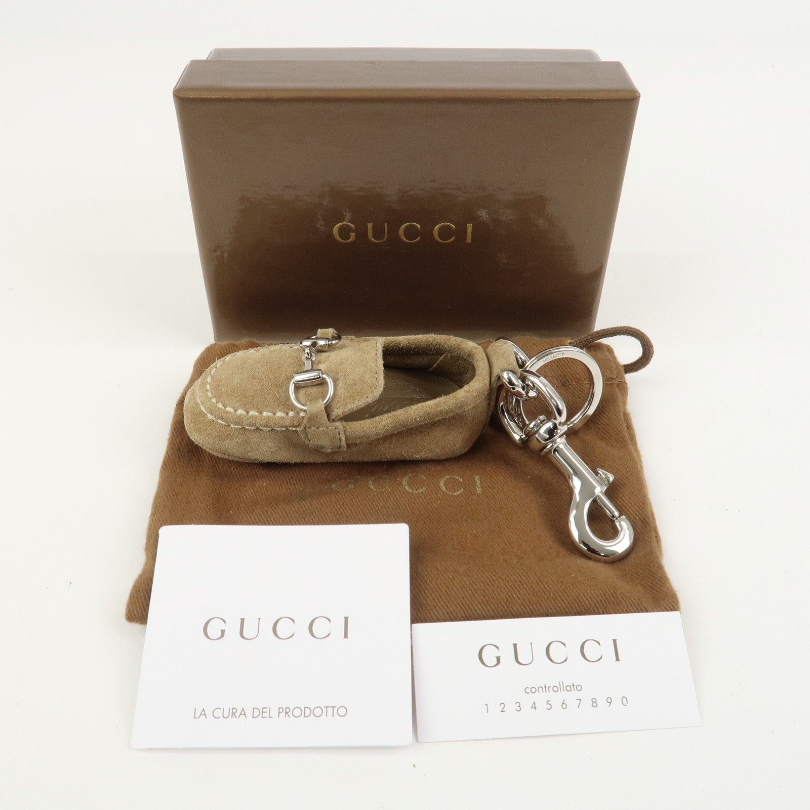 GUCCI Horsebit Loafer Motif Suede Bag Charm Key Charm Brown 203405