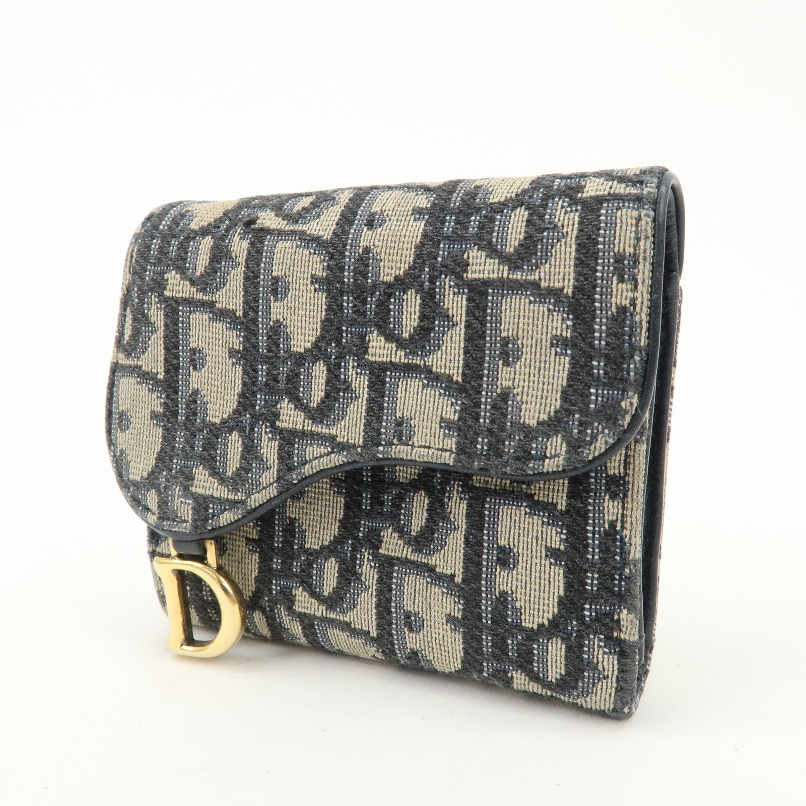 Christian Dior Trotter Canvas Leather Tri-fold Compact Wallet Navy