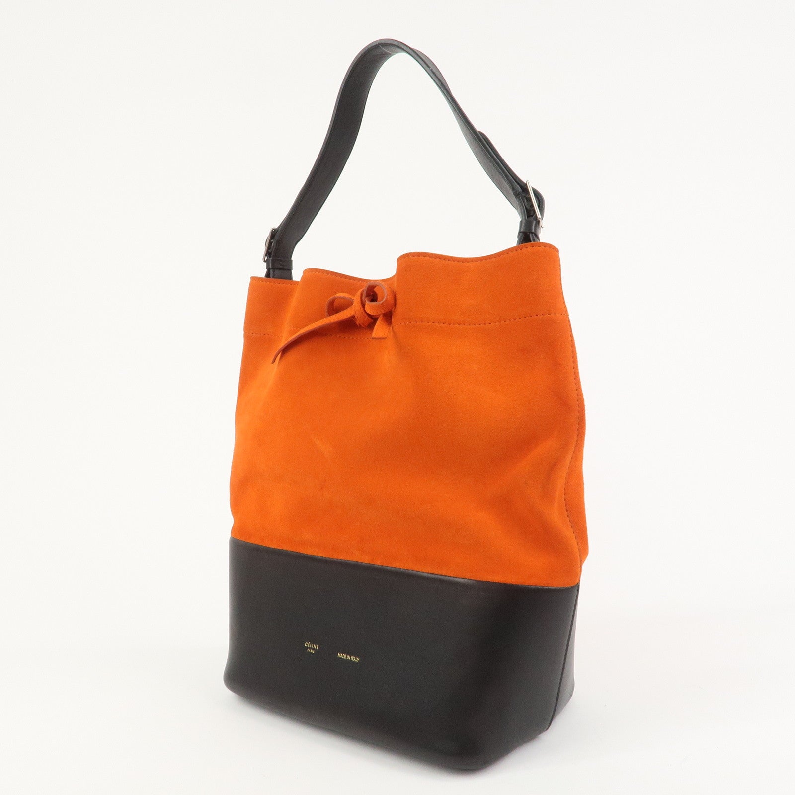 CELINE Suede Calf Leather Shoulder Bag Hand Bag Orange Black