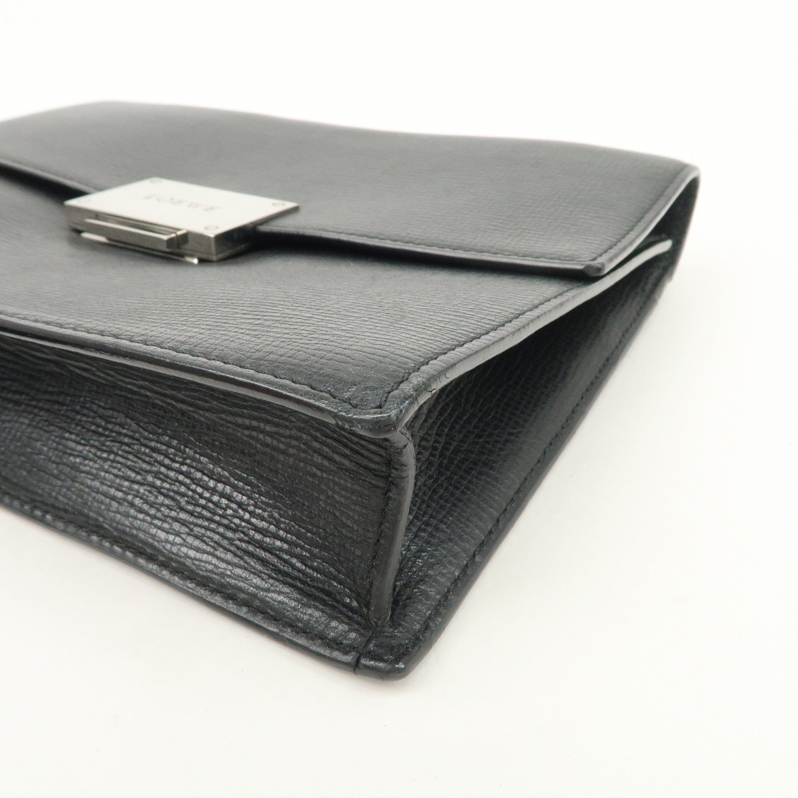 LOEWE Logo Leather Clutch Bag Black Silver Hardware