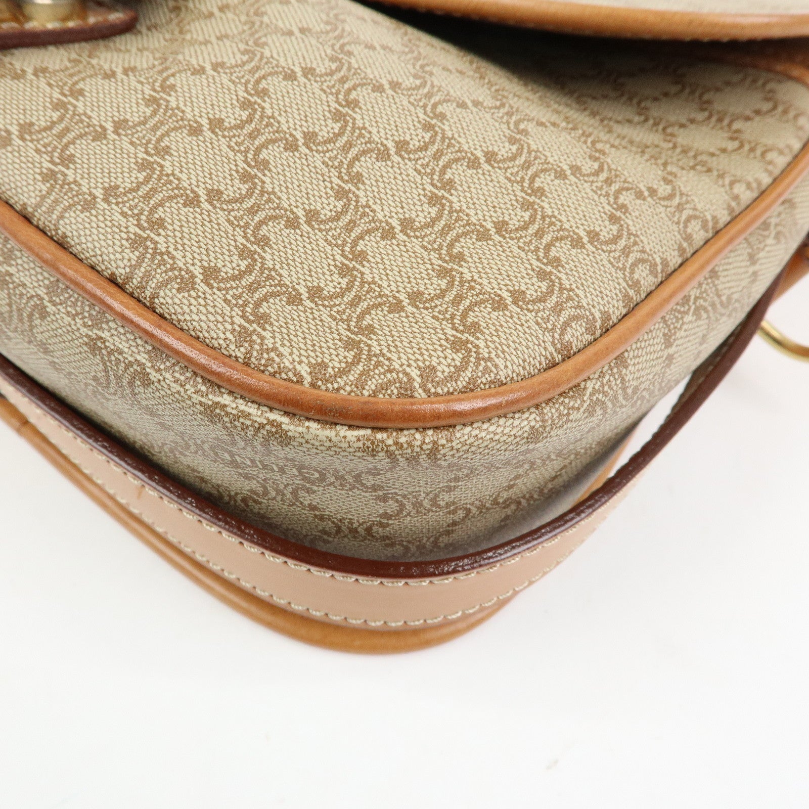 CELINE Macadam PVC Leather Shoulder Bag Beige Brown