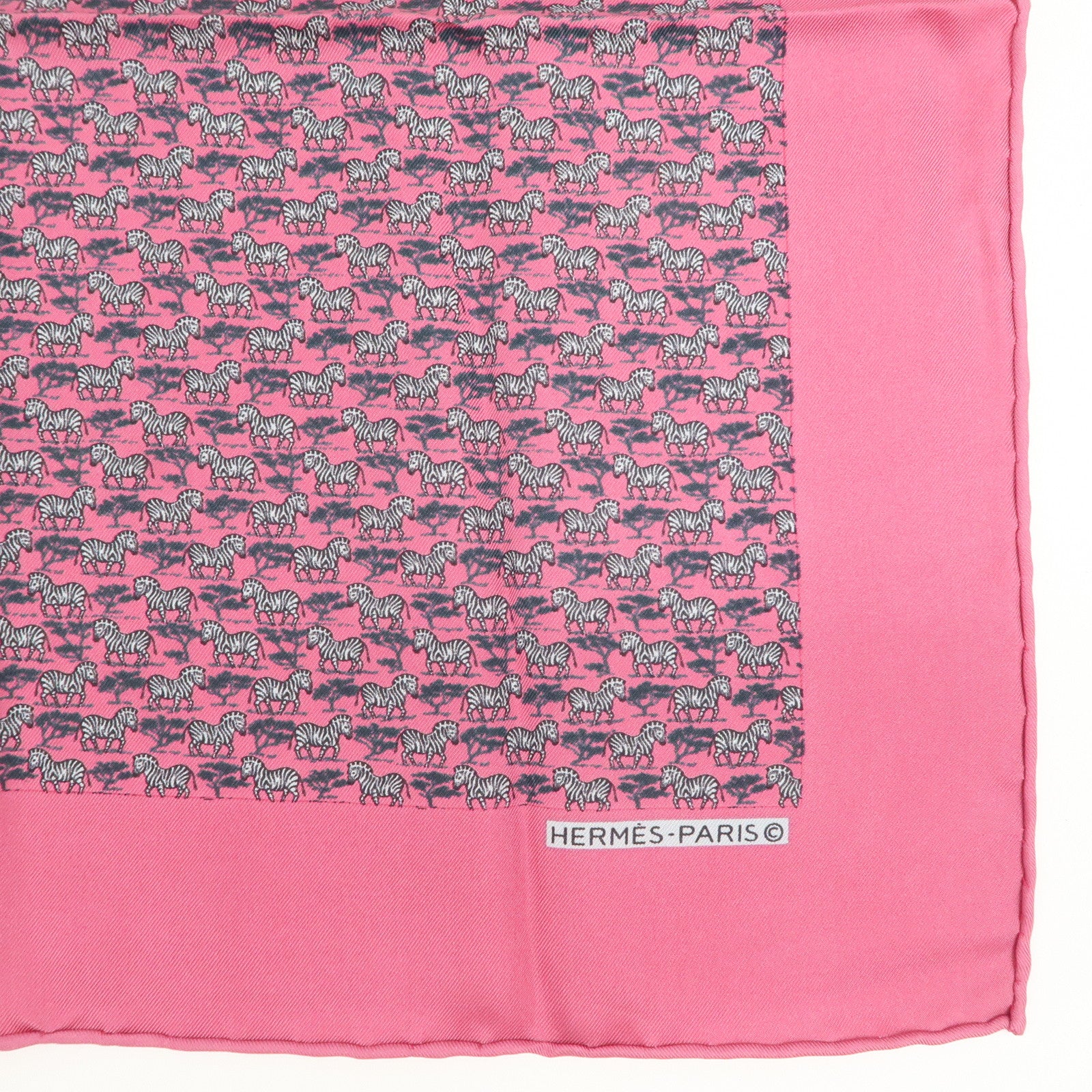 HERMES Logo Silk 100% Scarf Safari 42×42 Pink