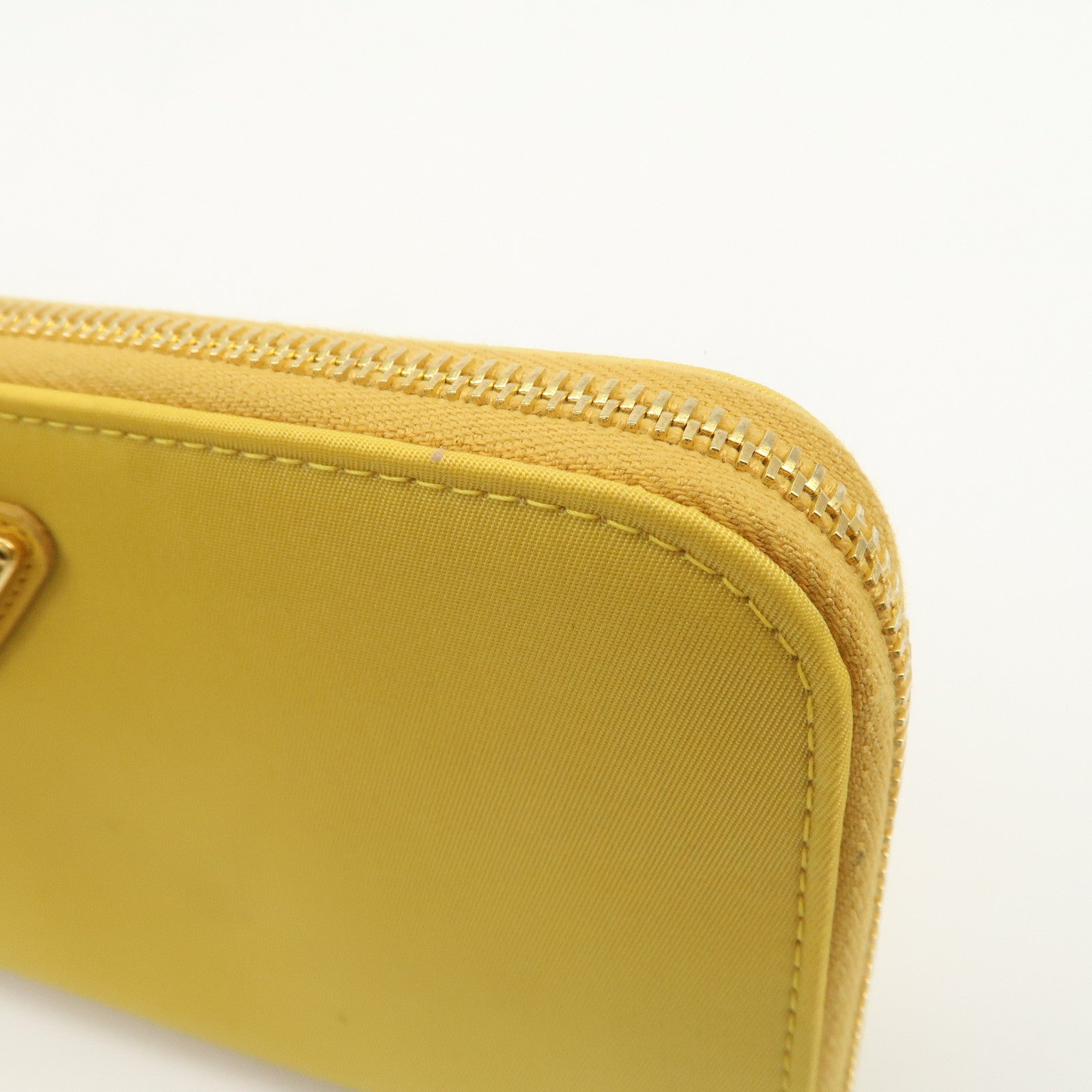 PRADA Triangle Logo Nylon Leather Round Zippy Long Wallet Yellow