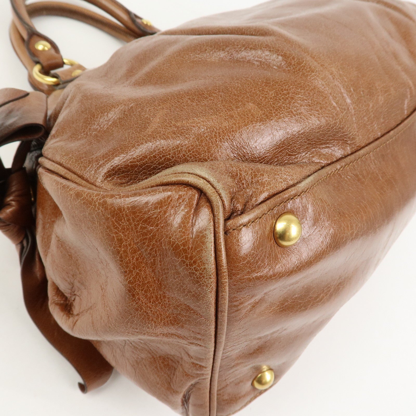 MIU MIU Logo Leather 2Way Bag Hand Bag Shoulder Bag Brown