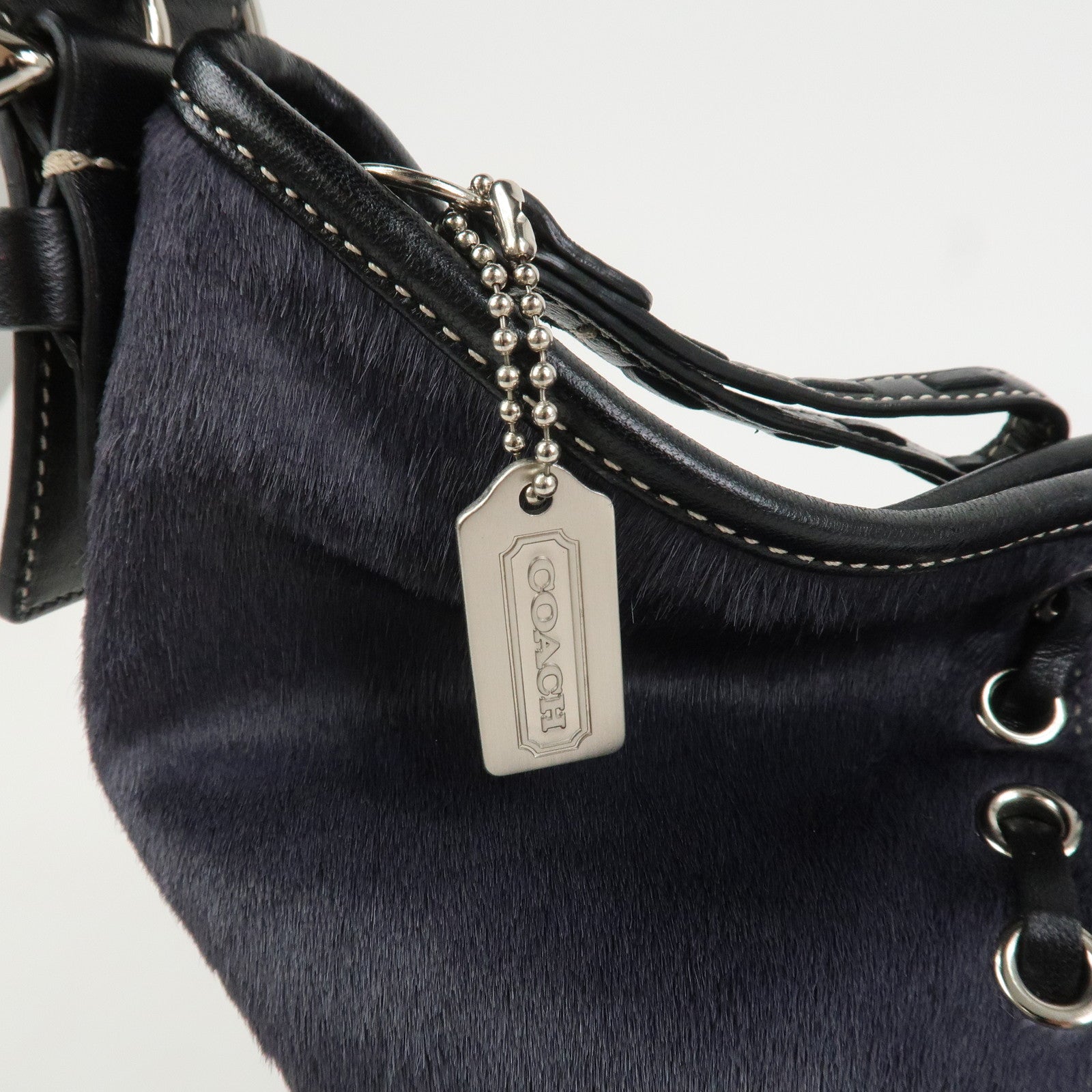 COACH Logo Unborn Calf Leather Shoulder Bag Hand Bag Black