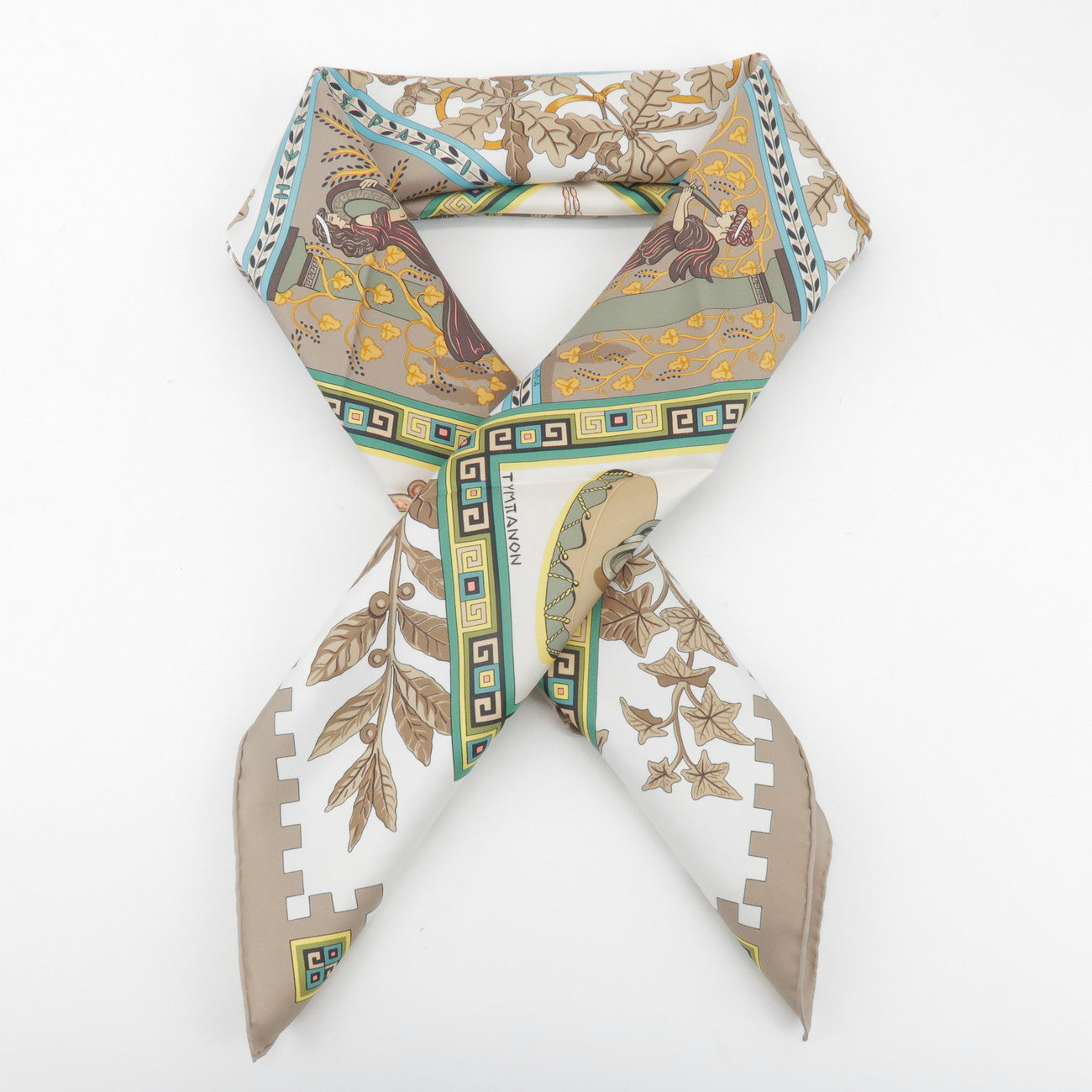 HERMES Carre 90 Silk 100% Scarf MUSIQUE DES DIEUX Brown Blue