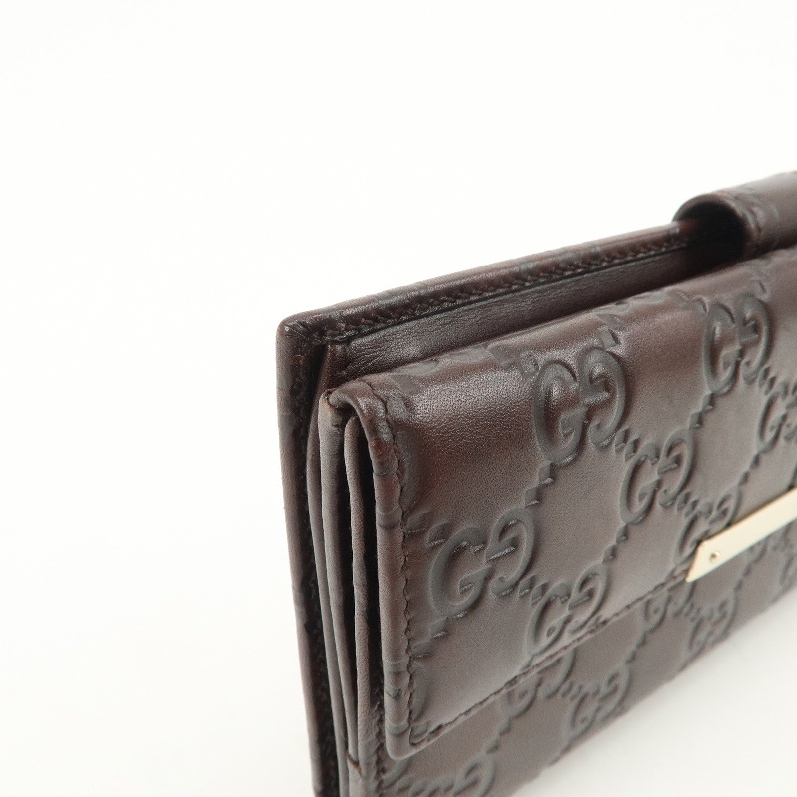 GUCCI Guccissima Leather W Hook Bi-Fold Long Wallet Brown 112715