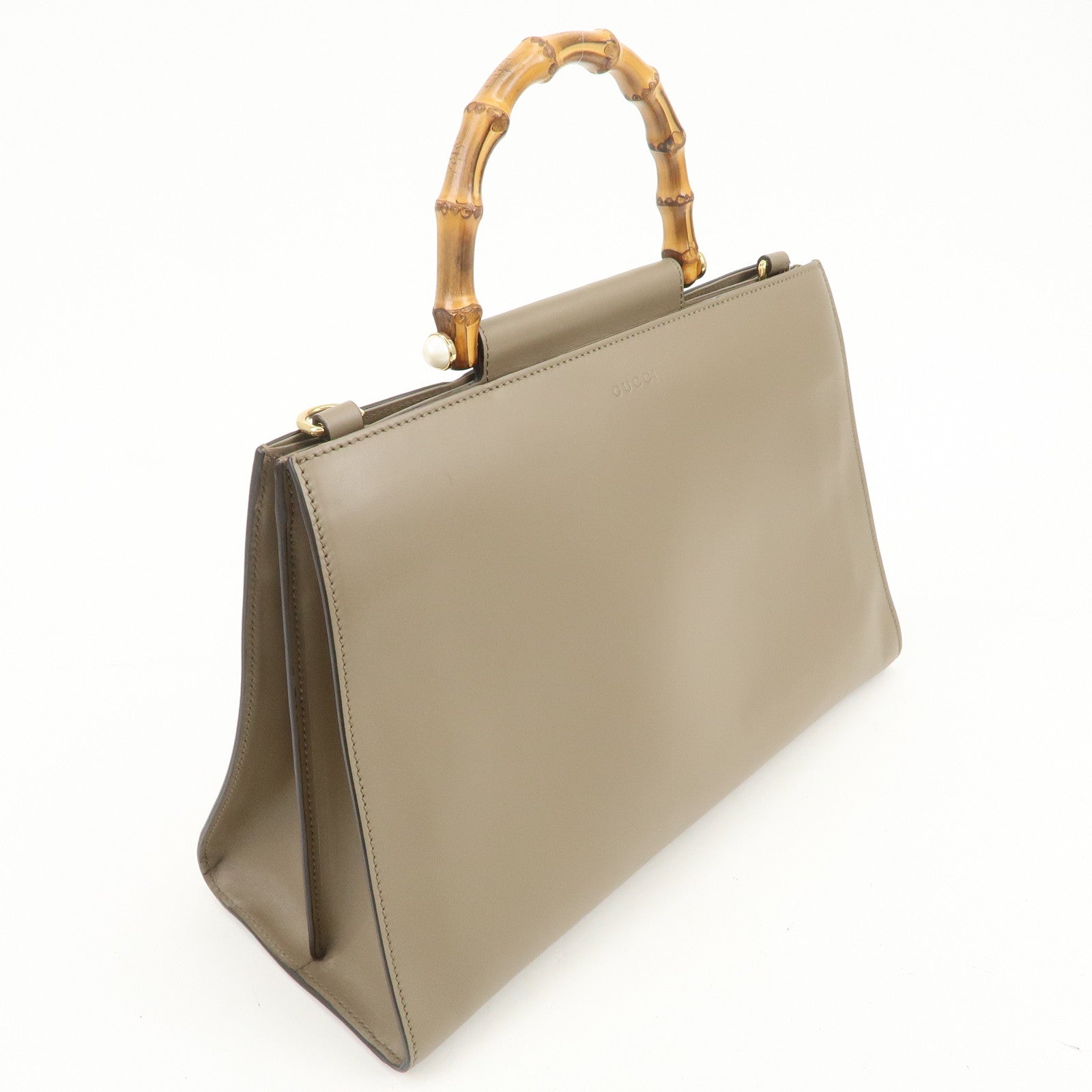 GUCCI Bamboo Nymphaea Leather 2Way Hand Shoulder Bag Gray 453764