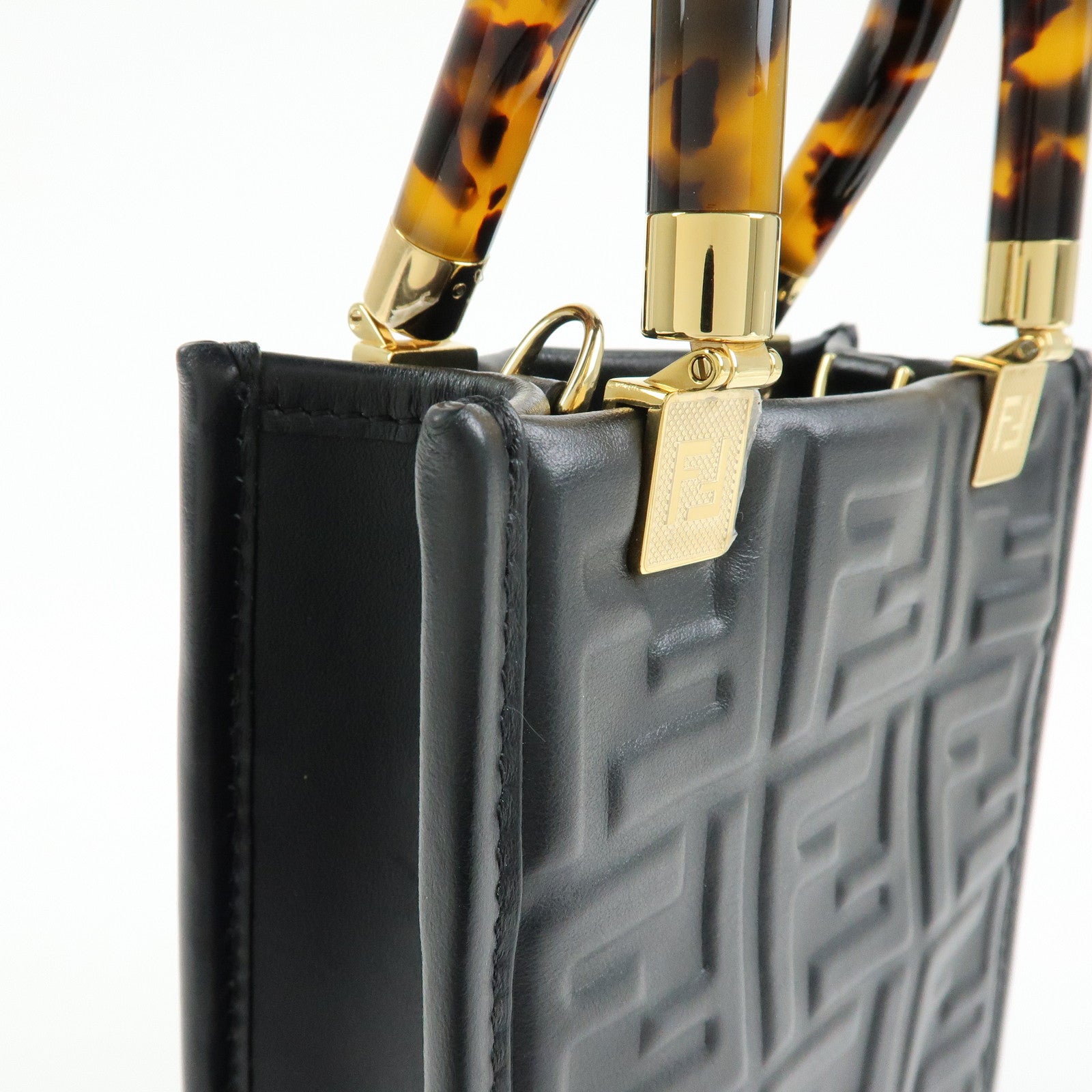 FENDI FF Sunshine Shopper Small 2Way Bag Shoulder Bag Black 8BS051