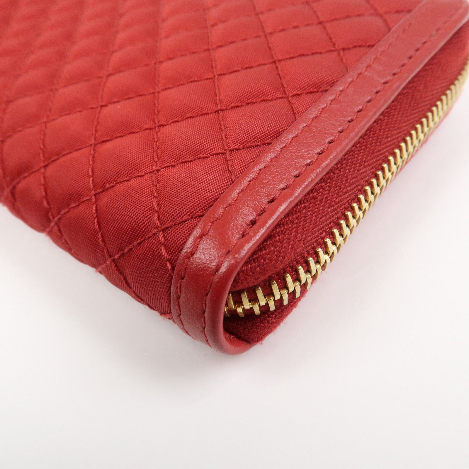 PRADA Nylon Leather L Fastener Zippy Long Wallet Red 1ML183