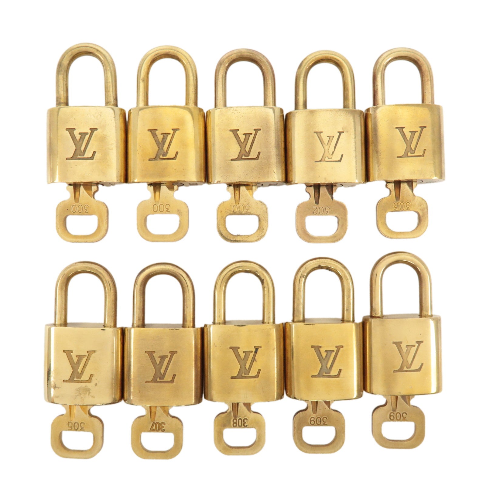 Louis Vuitton Set of 10 Lock & Key Cadena Key Lock Metal Gold Used
