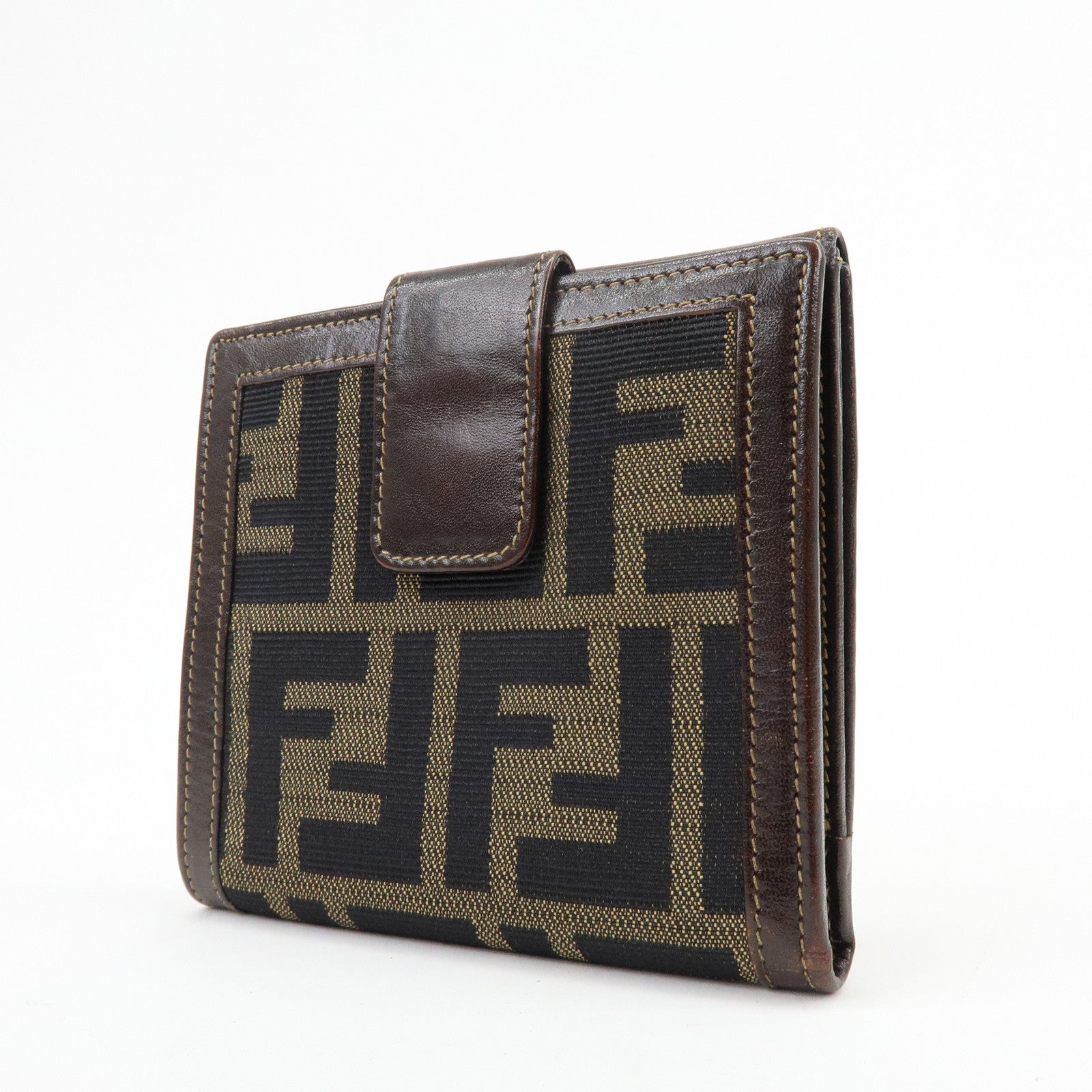 FENDI Zucca Canvas Leather Compact Wallet Brown 2251-01695-079