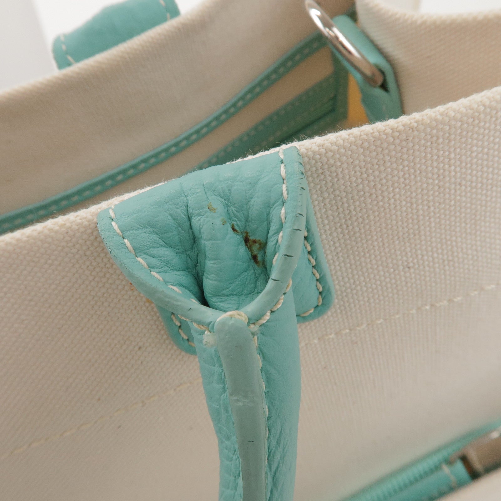 Tiffany & Co Jitney Canvas Leather 2Way Bag Tote Bag Natural Blue