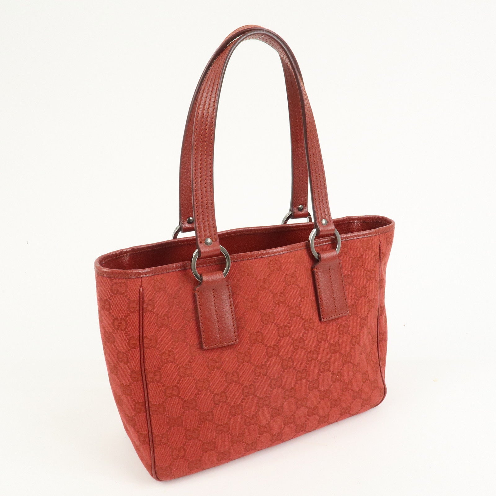 GUCCI GG Canvas Leather Tote Bag Hand Bag Red 113019