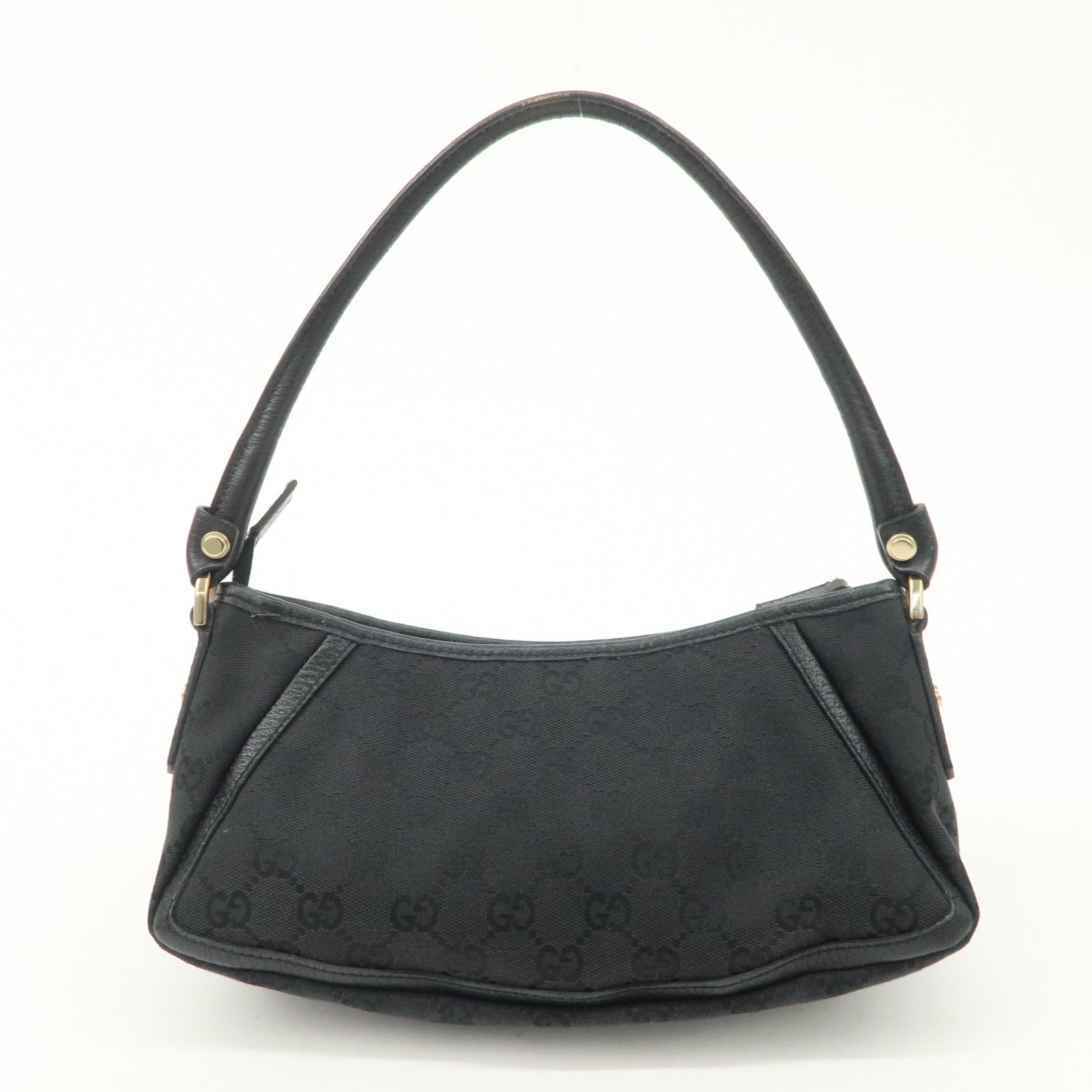 GUCCI Abbey GG Canvas Leather One Shoulder Bag Black Gold Hardware 130939 Used