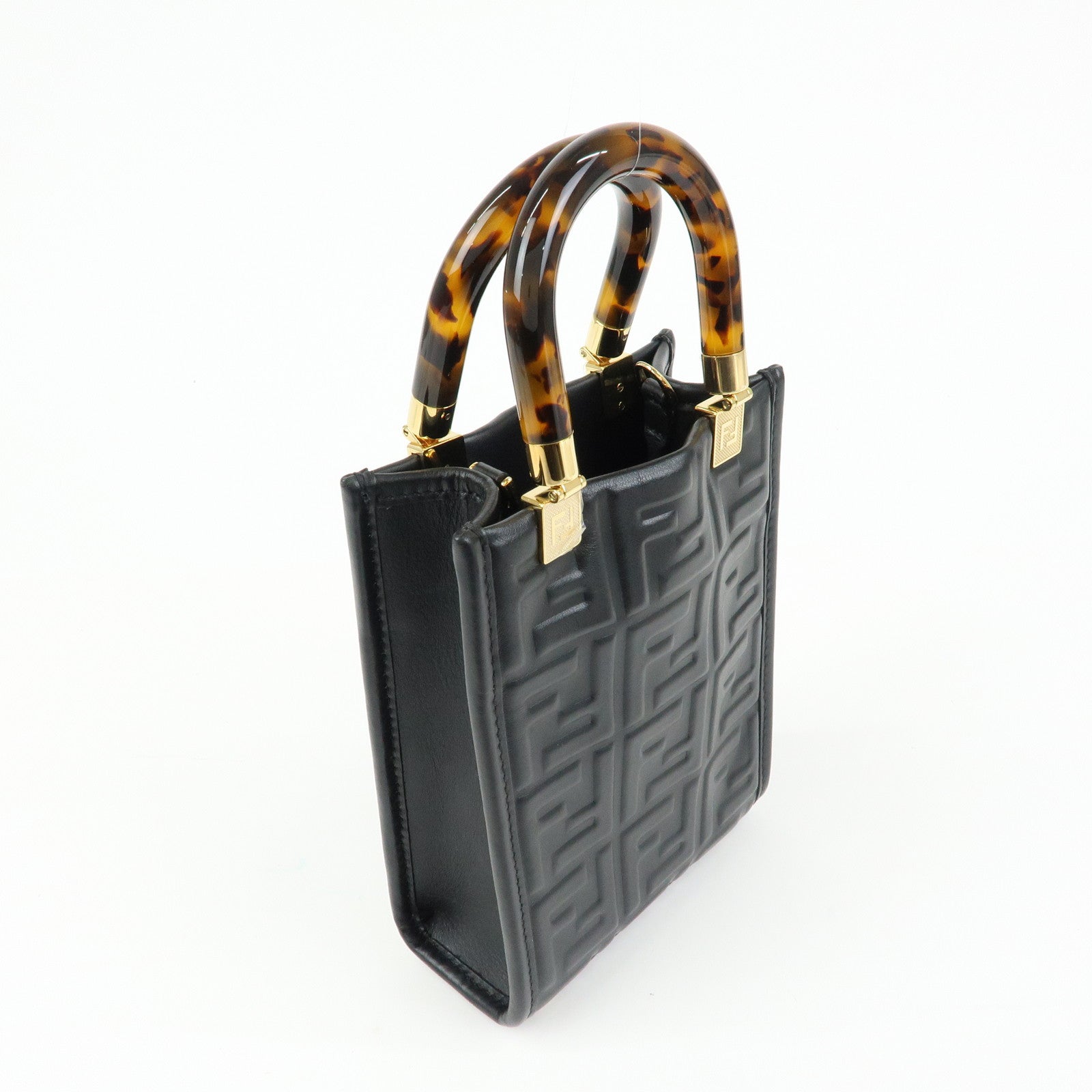 FENDI FF Sunshine Shopper Small 2Way Bag Shoulder Bag Black 8BS051