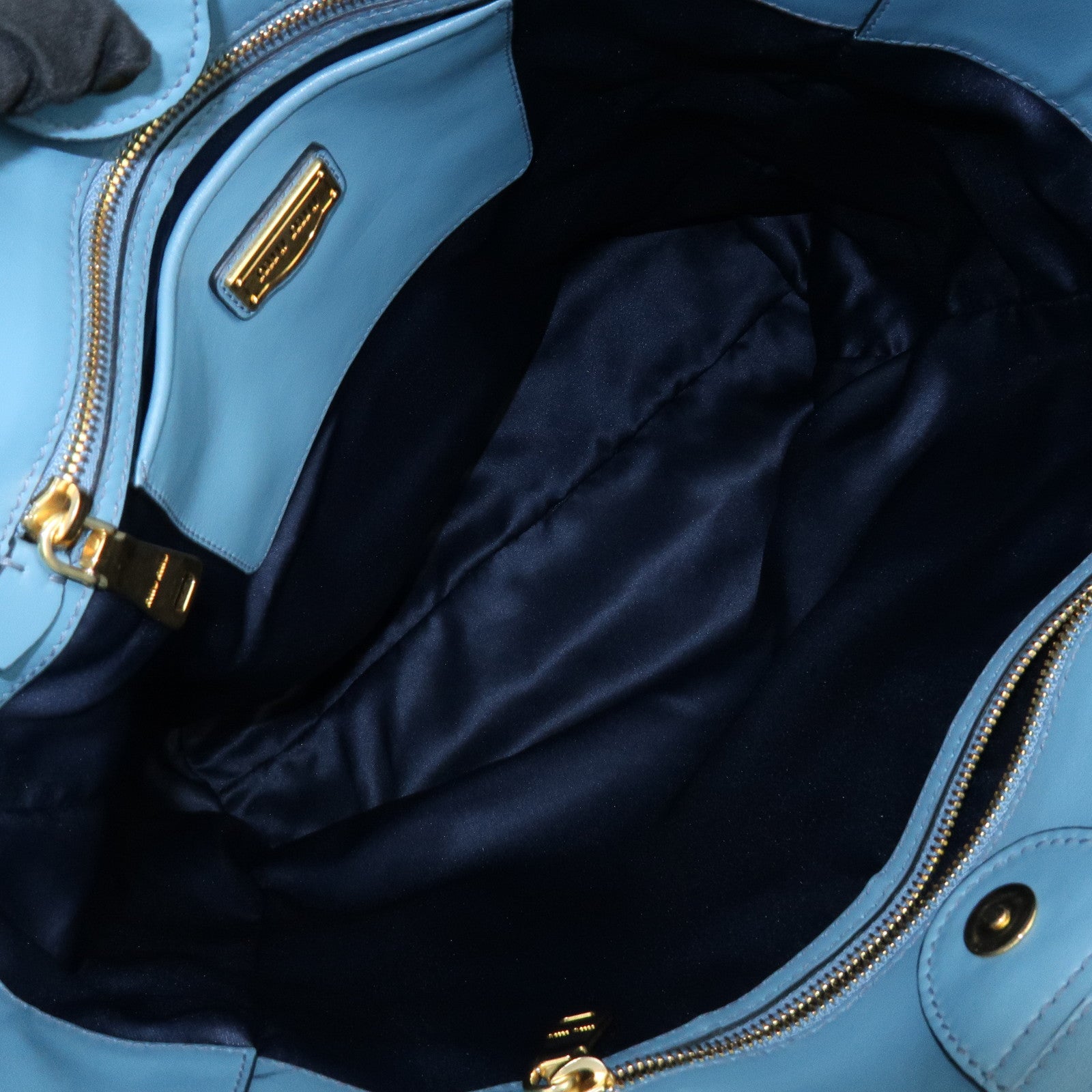 MIU MIU Soft Calf Leather Tote Bag Shoulder Hand Bag Blue R1914S