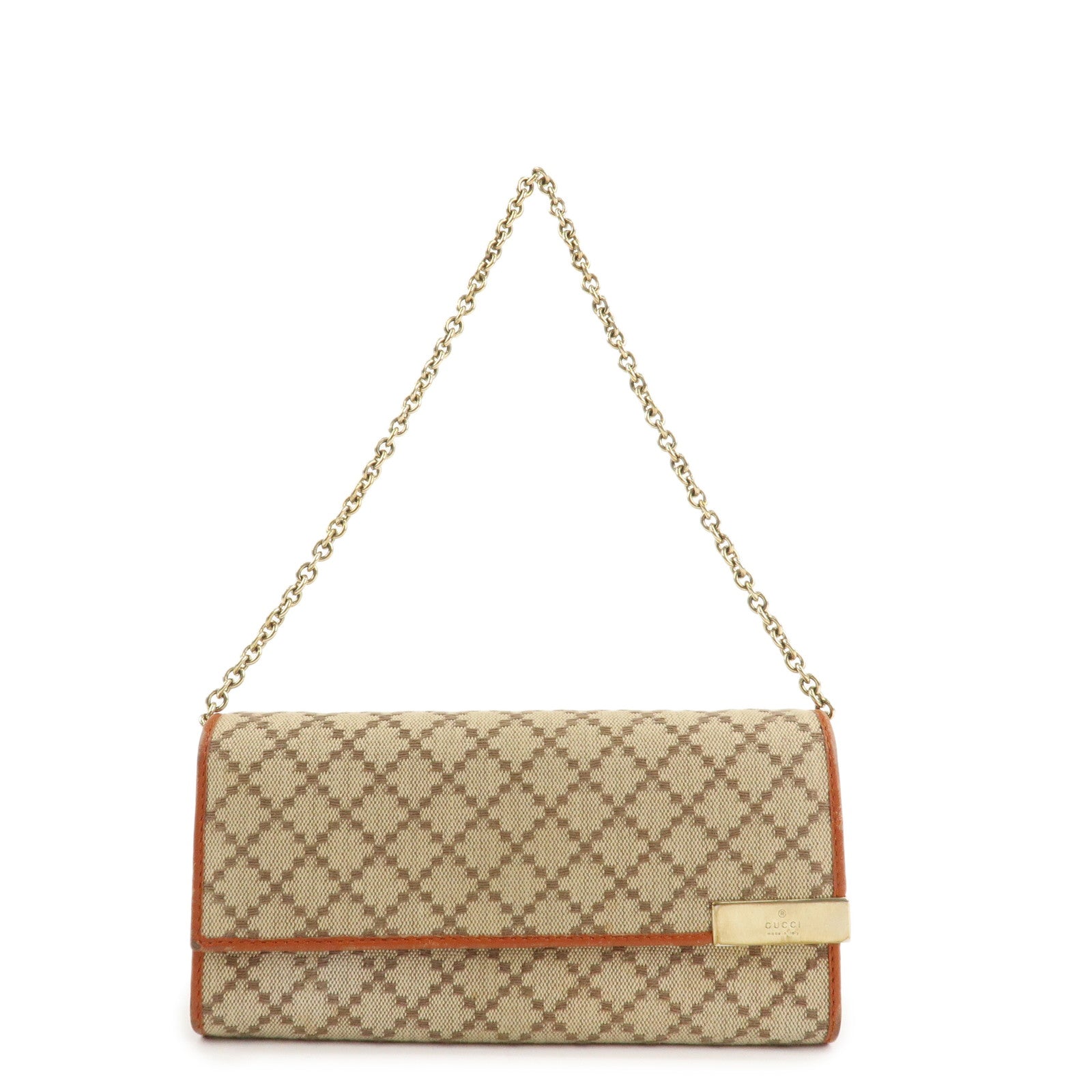 GUCCI Diamante Canvas Chain Strap Long Wallet Hand Bag Beige 269541 Used