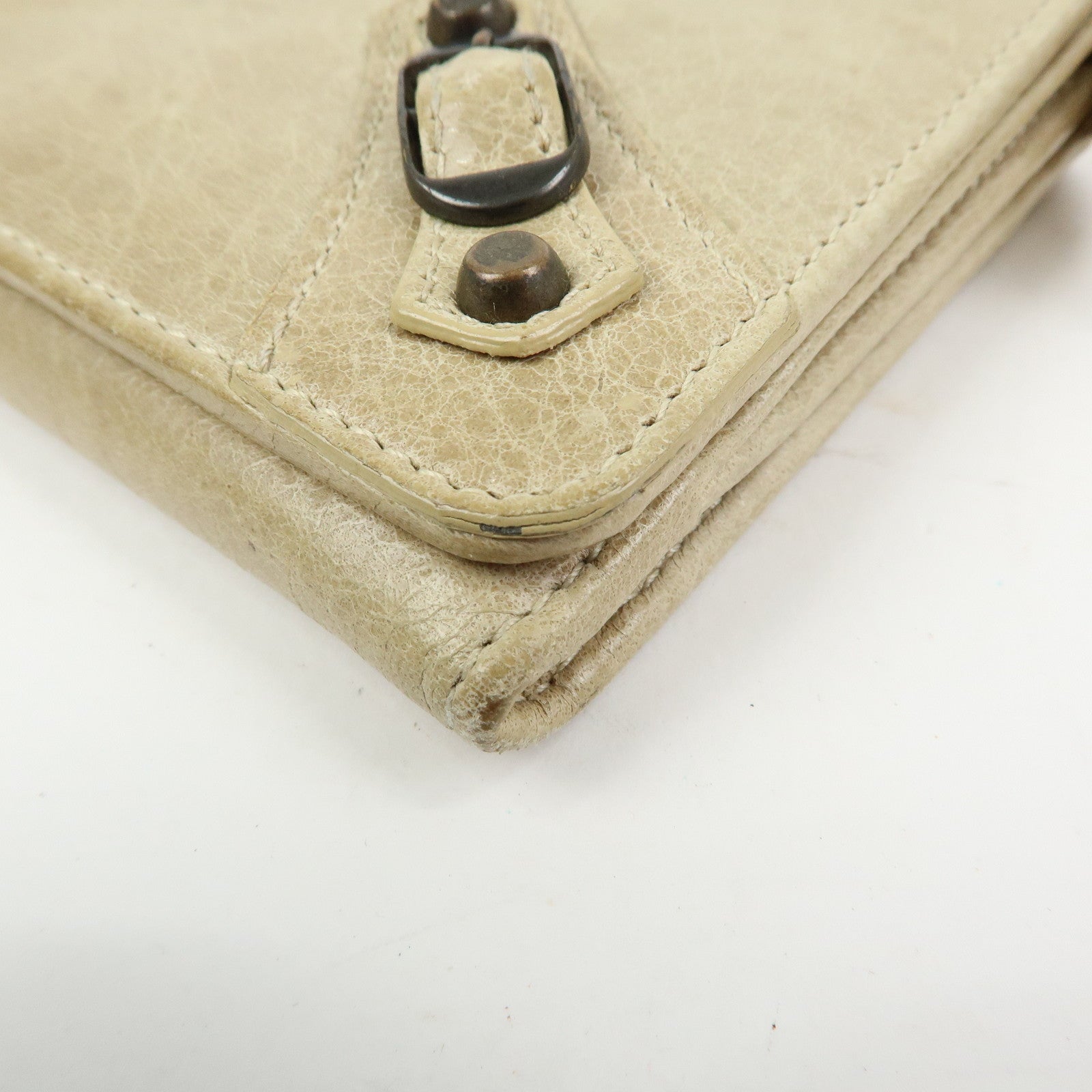 BALENCIAGA City Leather The Money Long Wallet Beige 163471