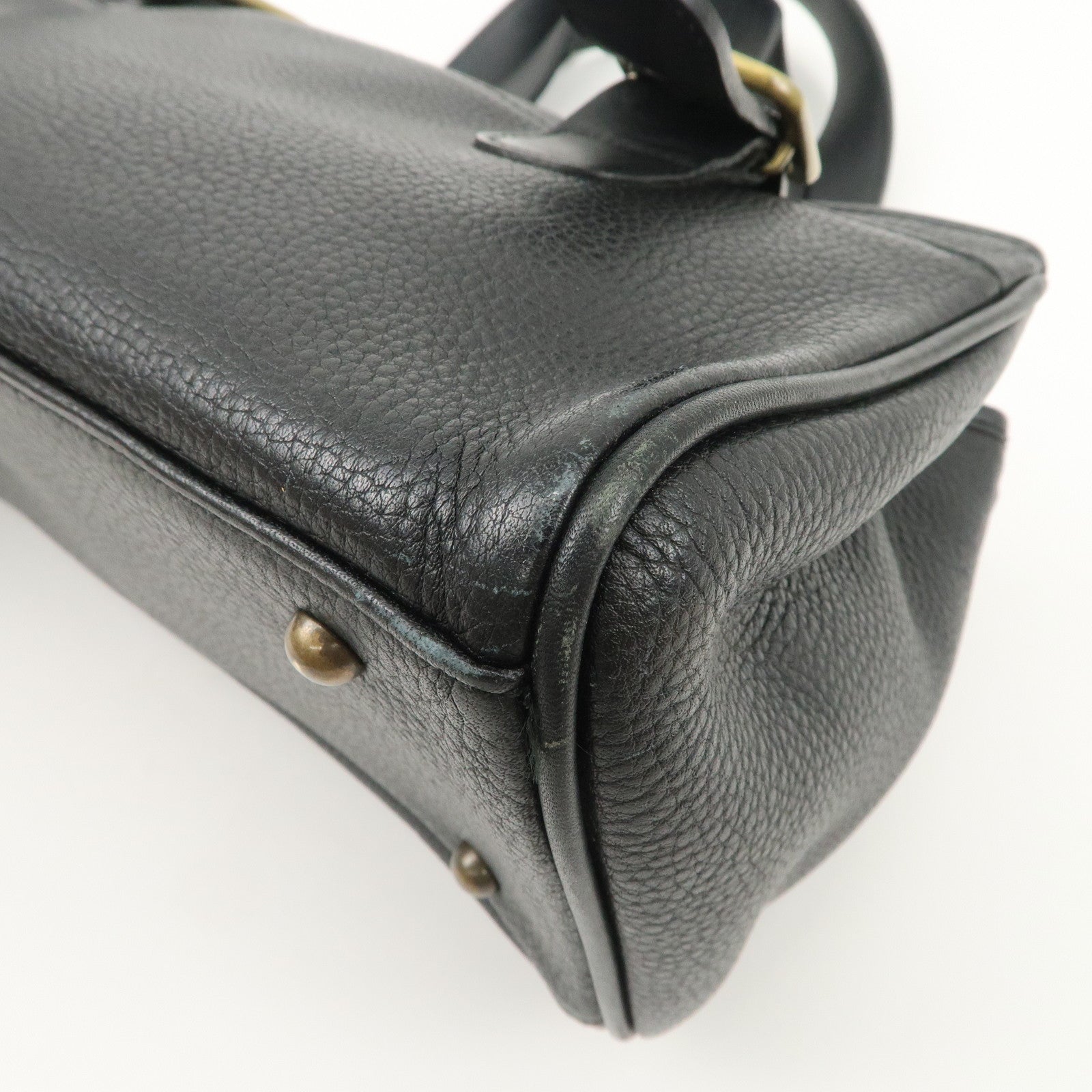 Chloe Logo Leather Shoulder Bag Hand Bag Black Gold Hardware Used