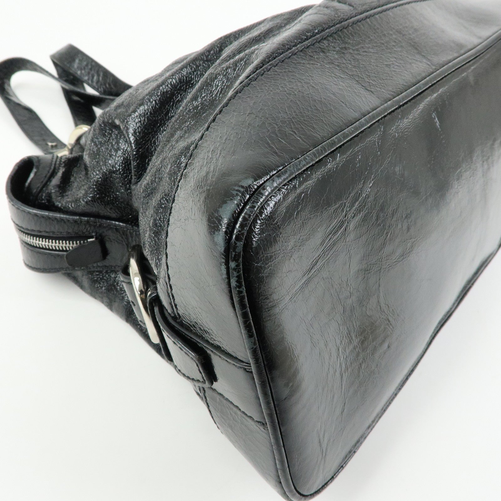 CELINE Patent Leather Macadam Stamped Boston Bag Hand Bag Black
