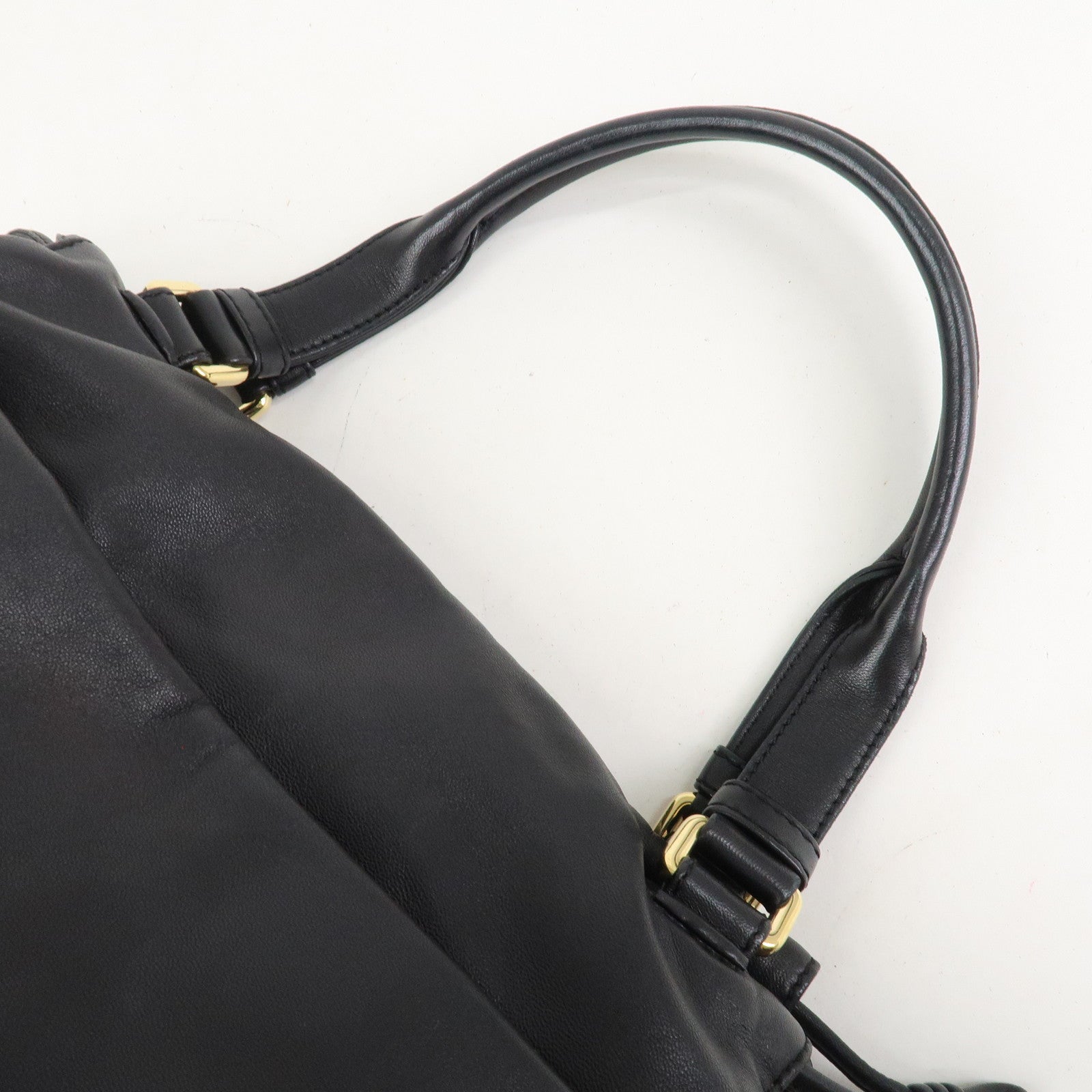 LOEWE Anagram Nappa Leather Hand Bag Drawstring Bag Black