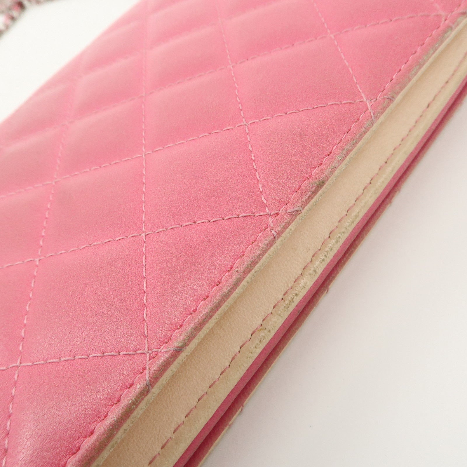 CHANEL Matelasse Leather COCO Mark Chain Shoulder Bag Pink Used