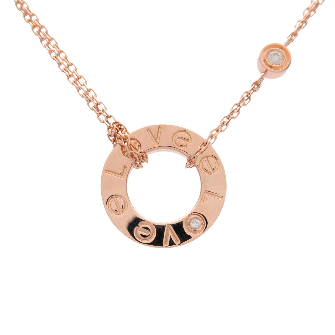Cartier Love Circle 2P Diamond Necklace K18 750PG Rose Gold