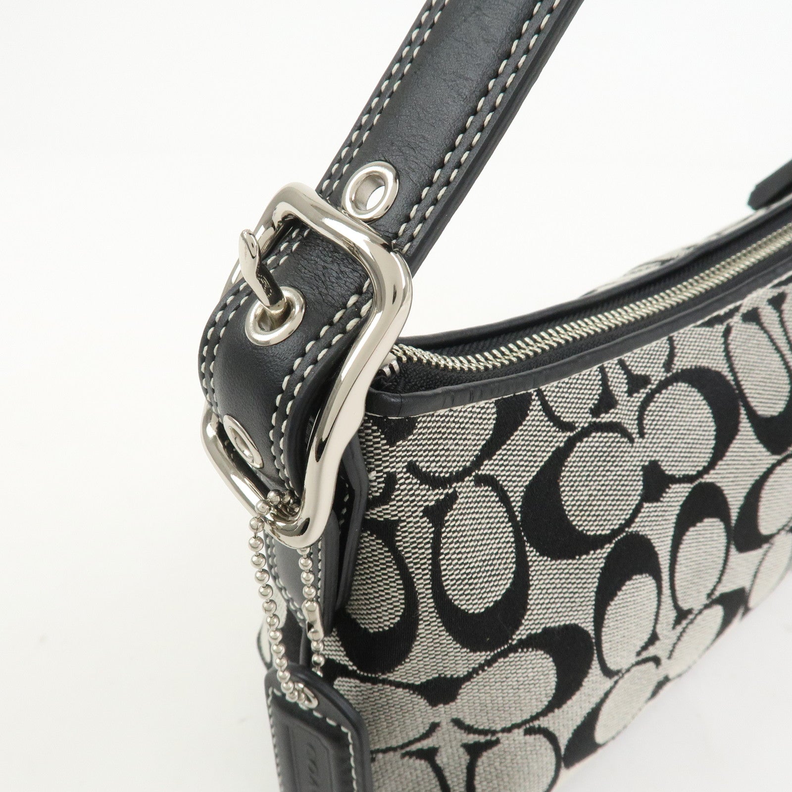 COACH Signature Logo Canvas Leather Shoulder Bag Hand Bag Black